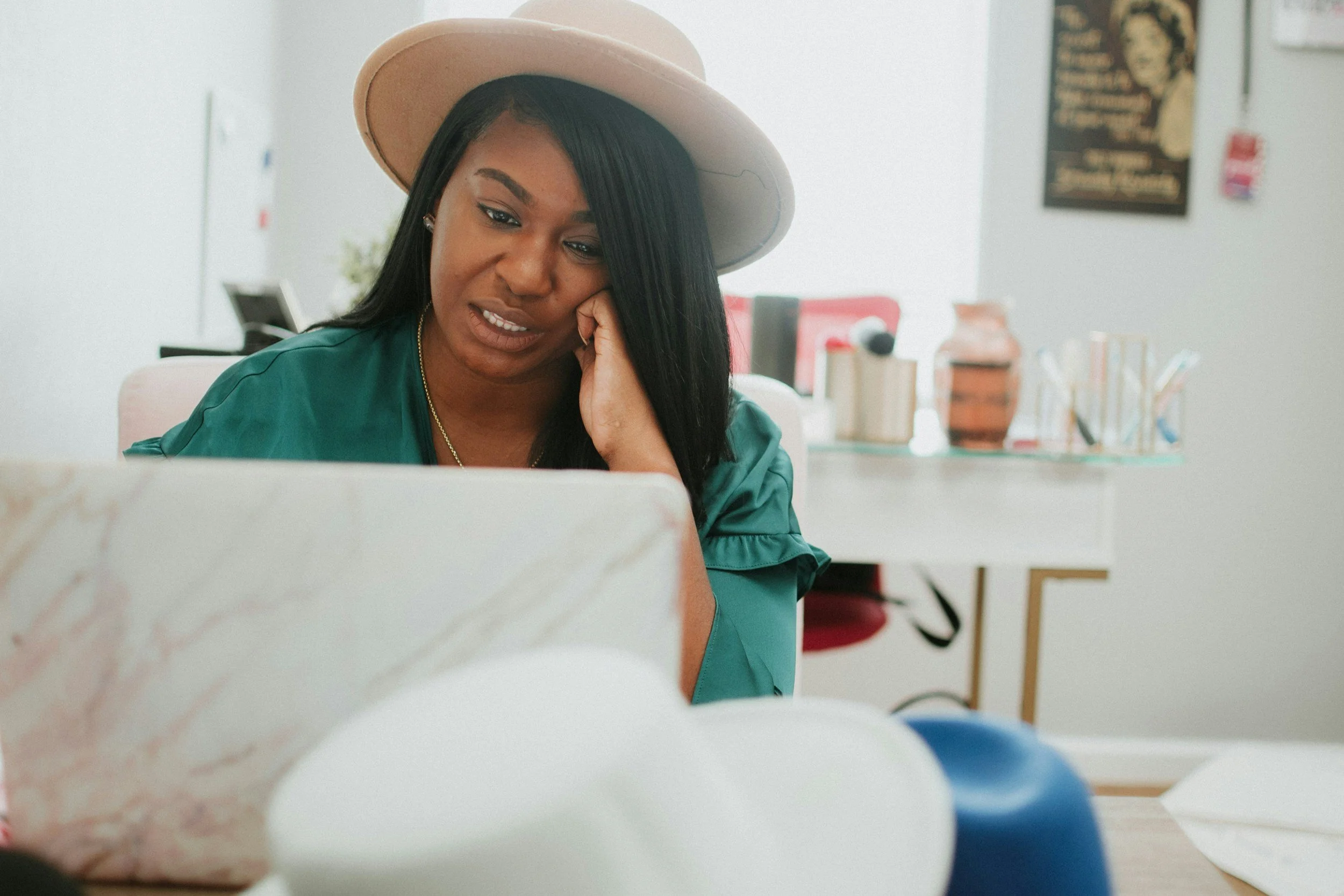 Woman looking at computer