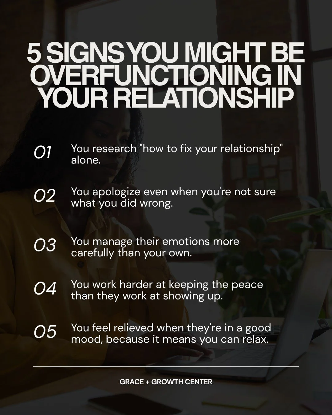 Overfunctioning can sometimes be dressed up as showing love.

It's staying up researching while they sleep. Like softening your voice when you're actually furious. Like doing more, giving more, being more, because somewhere deep down you believe that