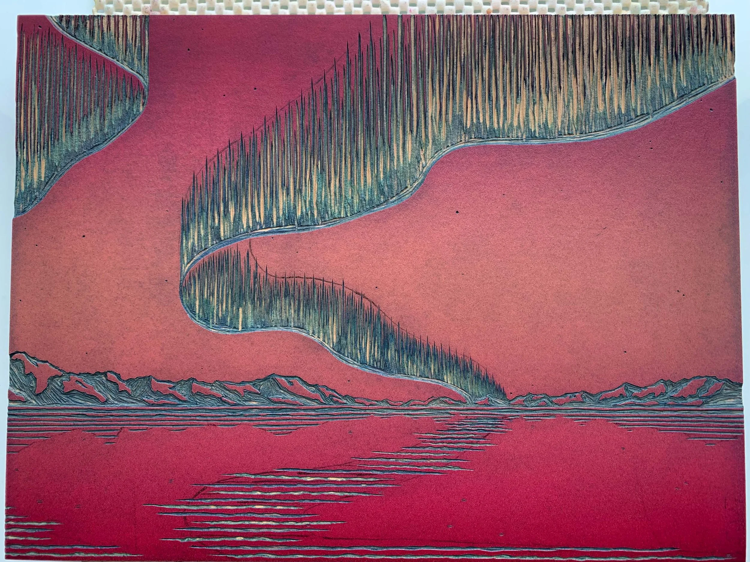Cloudless and Clear - reductive woodblock print. Original. Hand-pulled ...