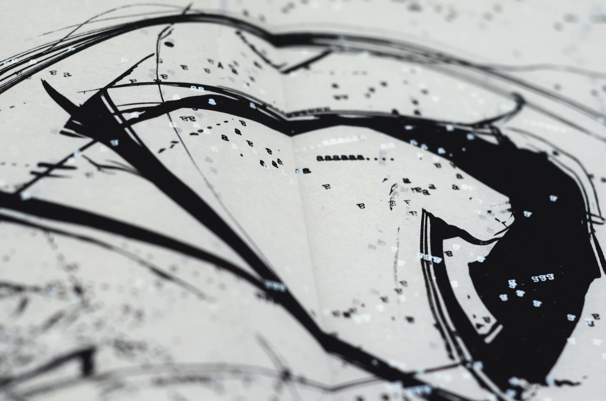 Aaaaaa... 2 , handmade artist book, screen ink on white and cream mulberry paper (close up)