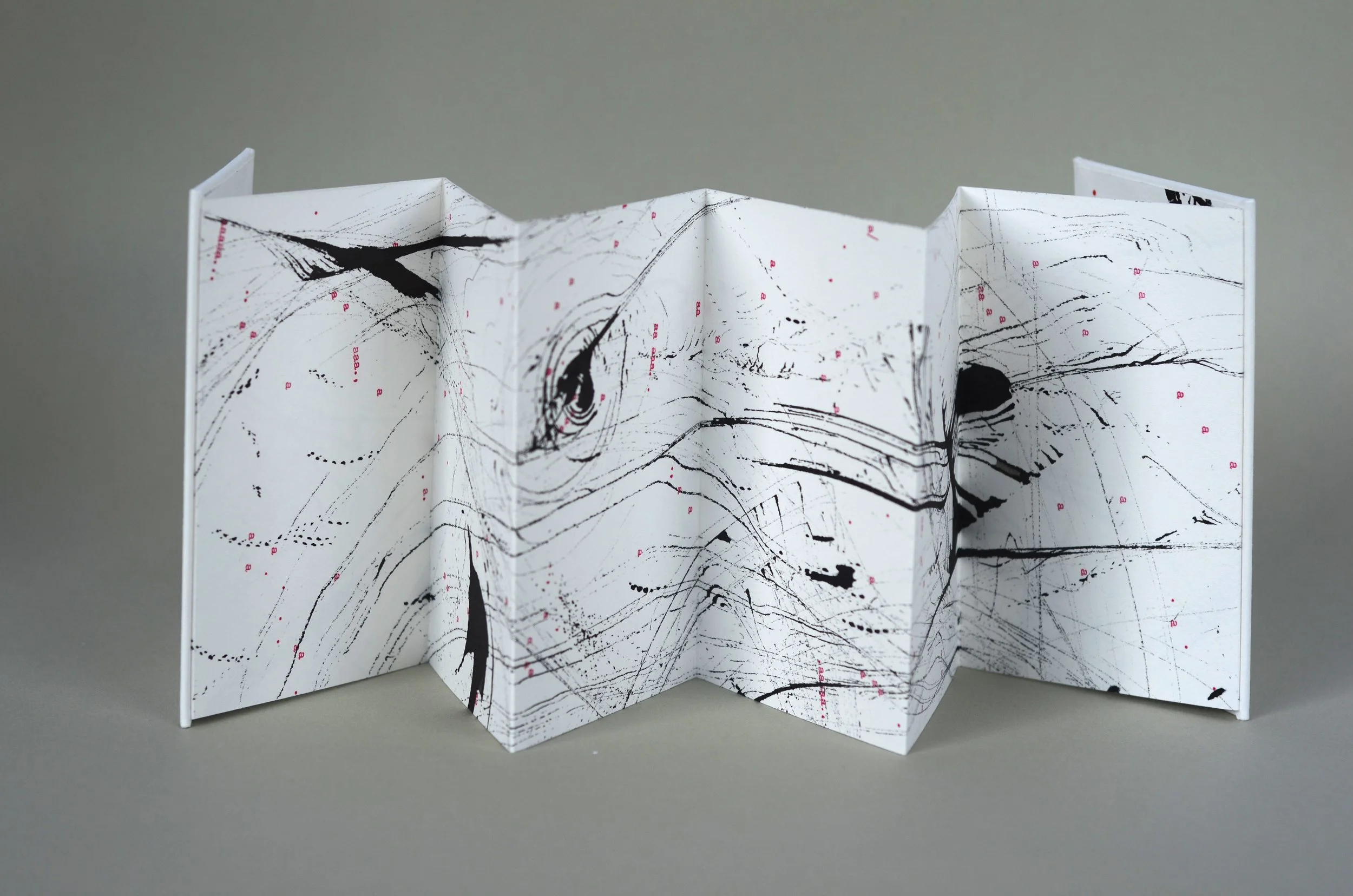 Bigger on the Inside 1 , handmade artist book, screen ink, India ink, typewriter ink, stamp ink, embossment on Rives BFK 250 gsm paper (back)