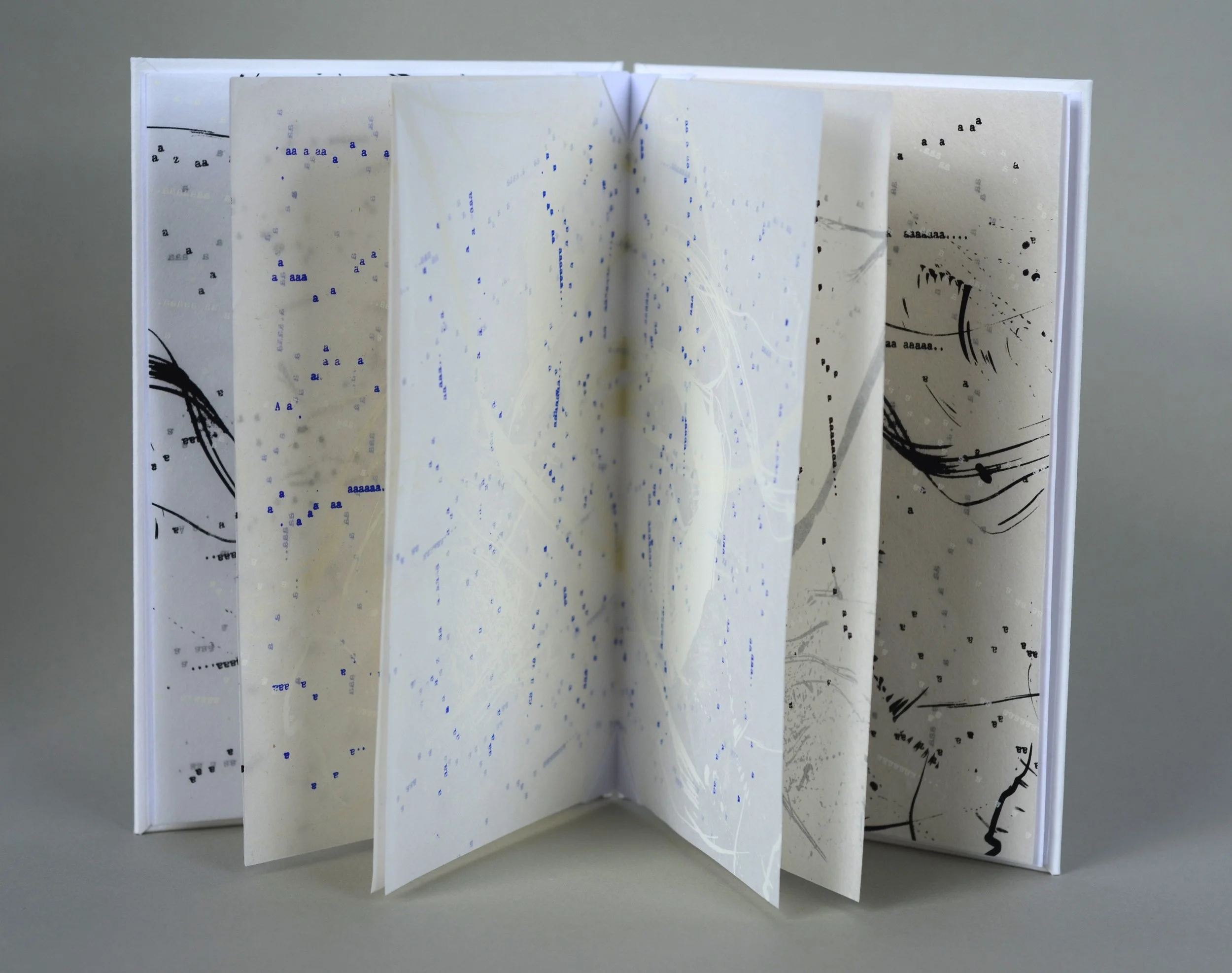 Aaaaaa... 2 , handmade artist book, screen ink on white and cream mulberry paper - with interchangeable pages