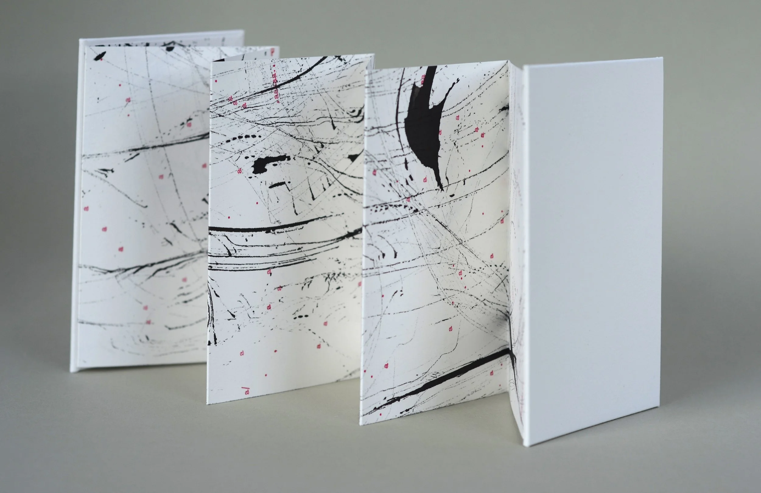 Bigger on the Inside 1 , handmade artist book, screen ink, India ink, typewriter ink, stamp ink, embossment on Rives BFK 250 gsm paper (back, alt view)