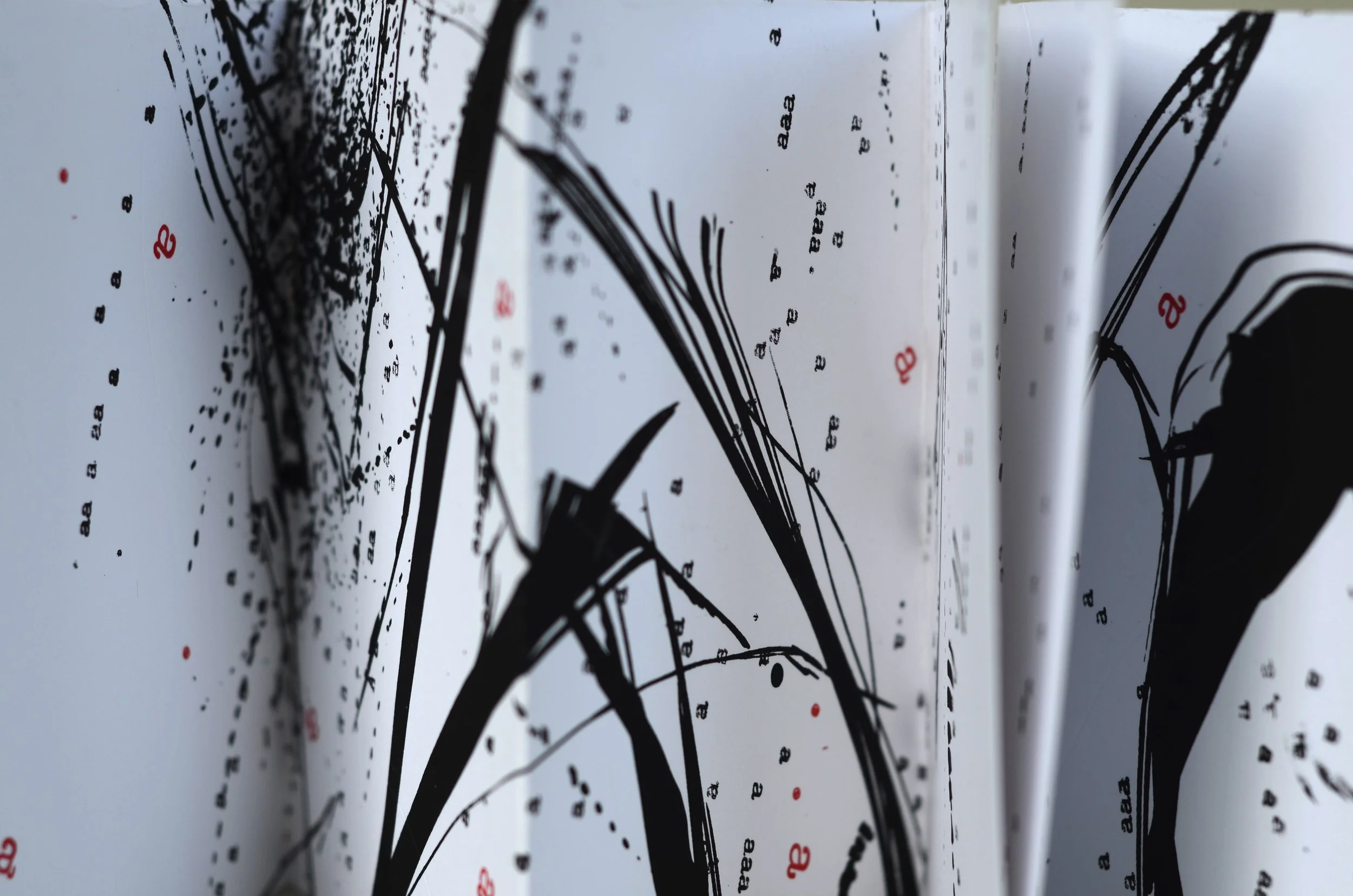Bigger on the Inside 3 , handmade artist book, screen ink, stamp ink, embossment on Cougar paper (front, close up)