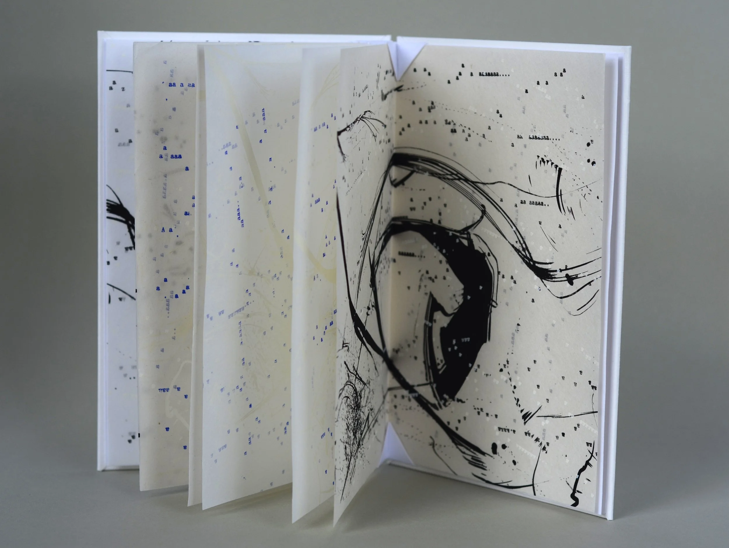 Aaaaaa... 2 , handmade artist book, screen ink on white and cream mulberry paper - with interchangeable pages
