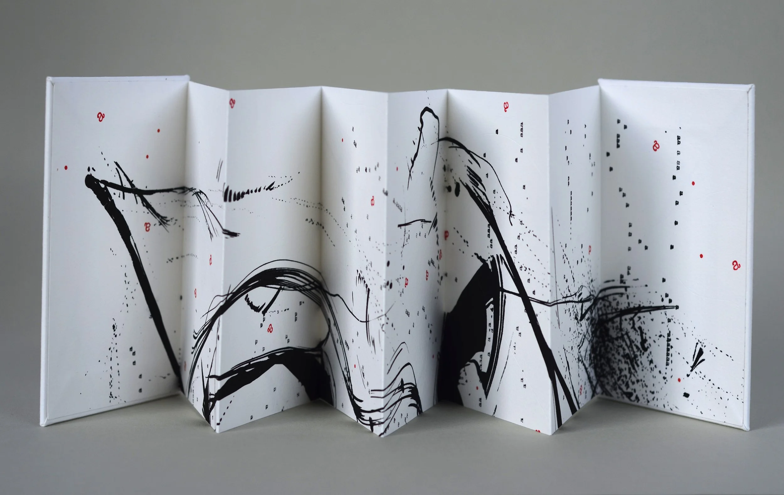 Bigger on the Inside 2 , handmade artist book, screen ink, India ink, stamp ink, embossment on Rives BFK 250 gsm paper (front)