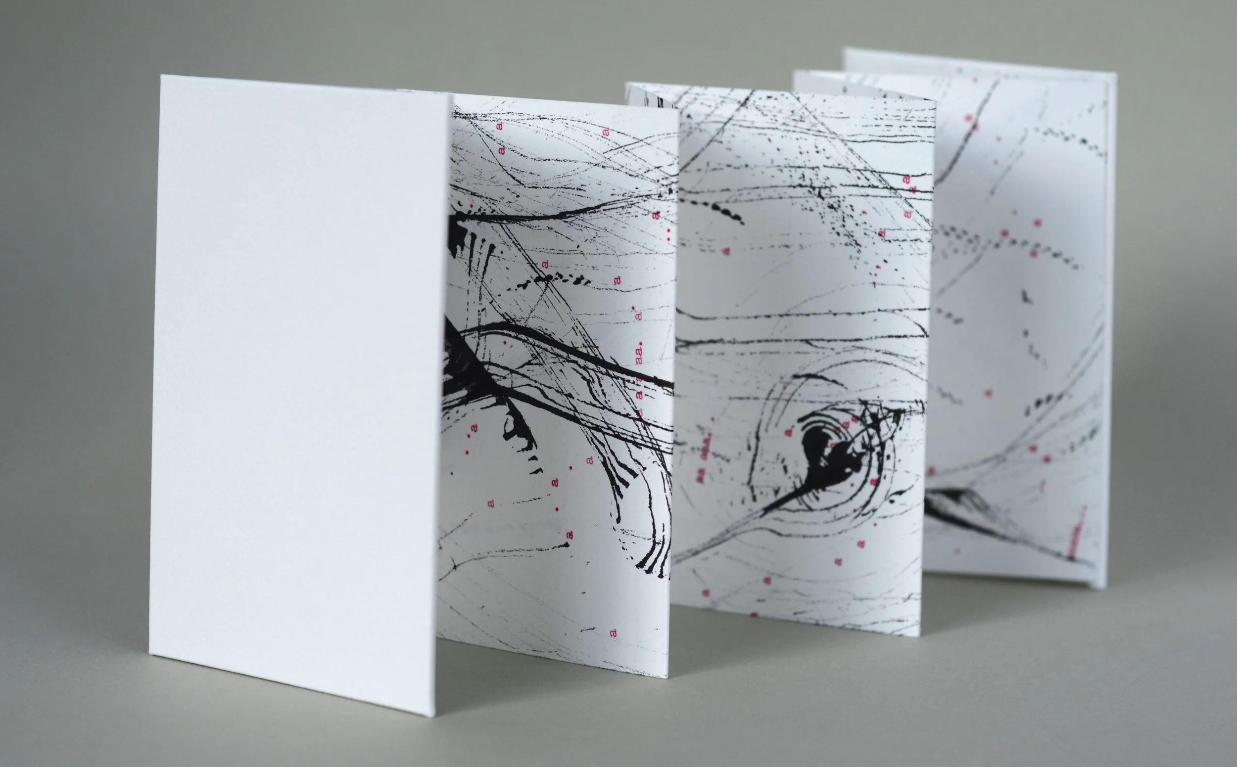 Bigger on the Inside 1 , handmade artist book, screen ink, India ink, typewriter ink, stamp ink, embossment on Rives BFK 250 gsm paper (back, alt view)