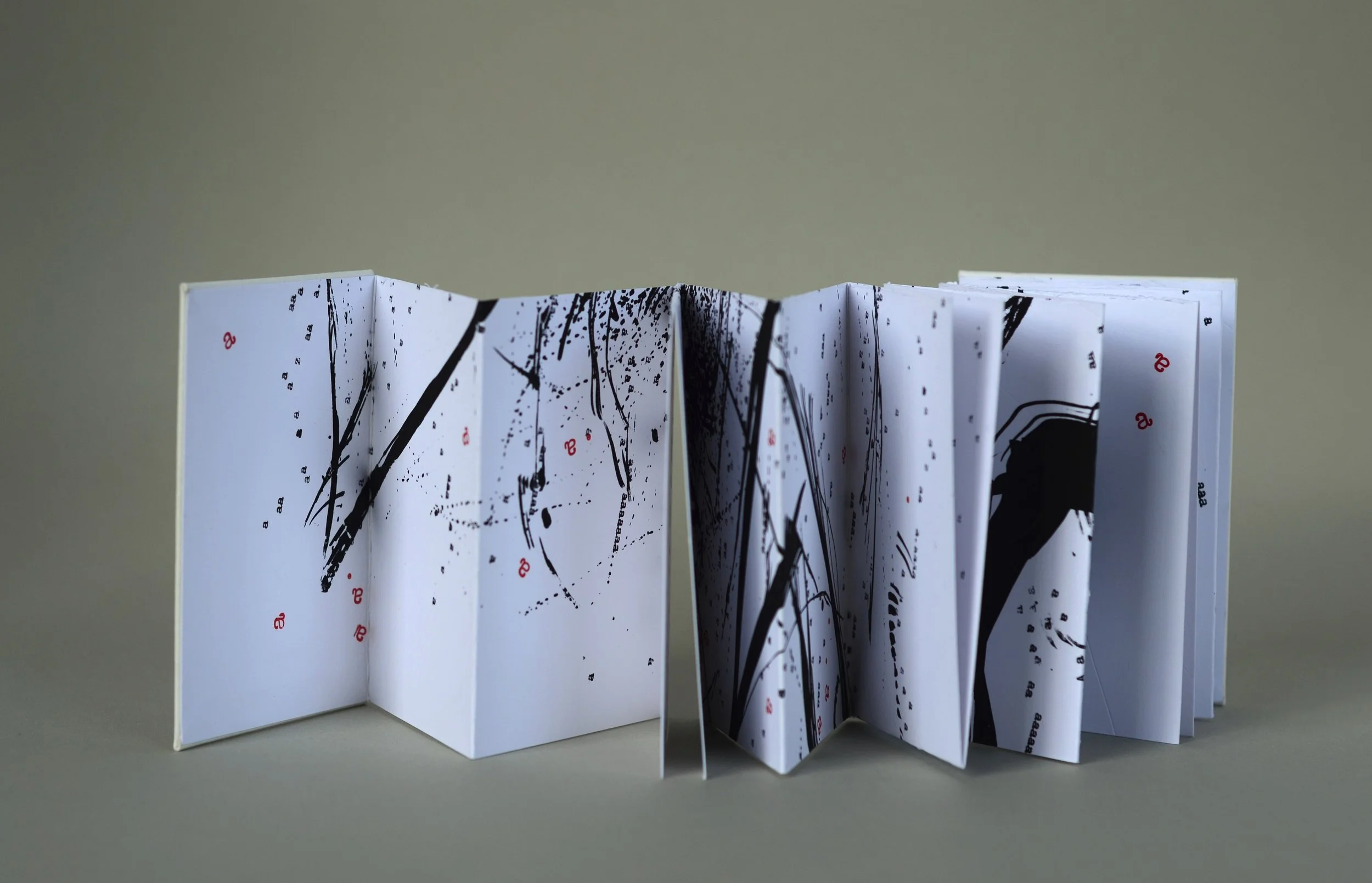 Bigger on the Inside 3 , handmade artist book, screen ink, stamp ink, embossment on Cougar paper (front)