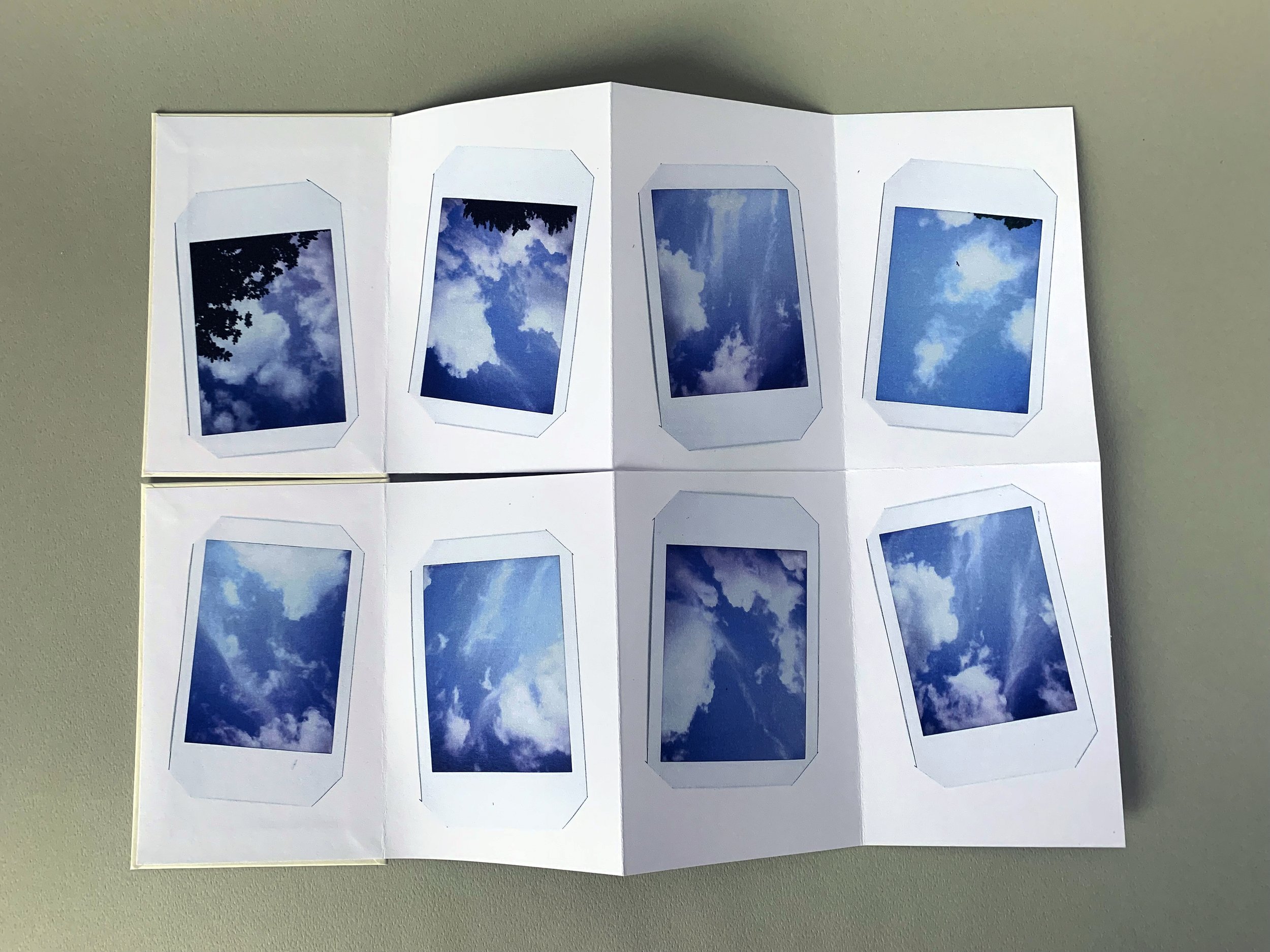  A Kerfluffle of Clouds (or Looking Up) , handmade photo book - unfolded & flattened overhead page view (ie. "looking up")