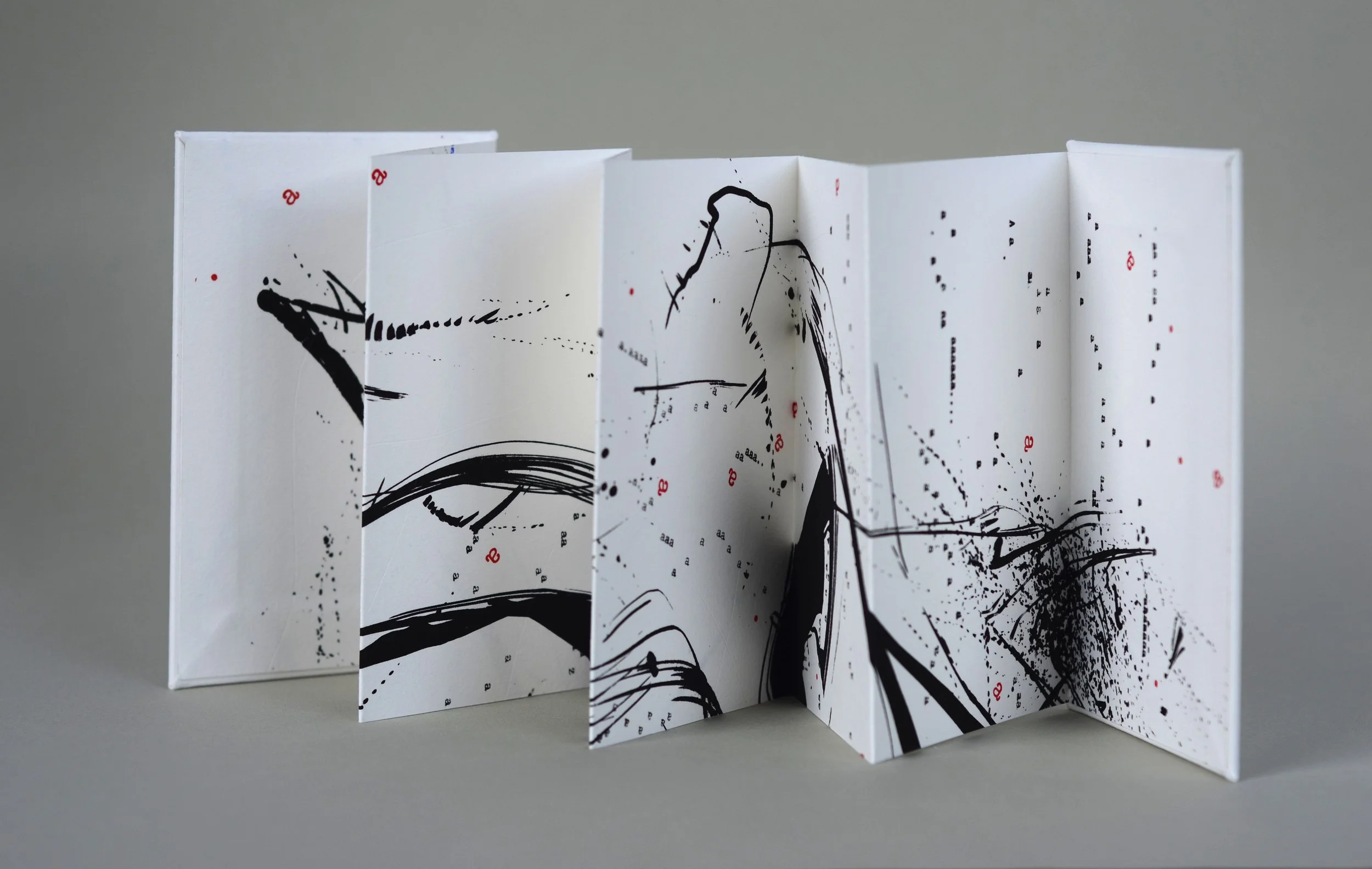 Bigger on the Inside 2 , handmade artist book, screen ink, India ink, stamp ink, embossment on Rives BFK 250 gsm paper (front, alt view)