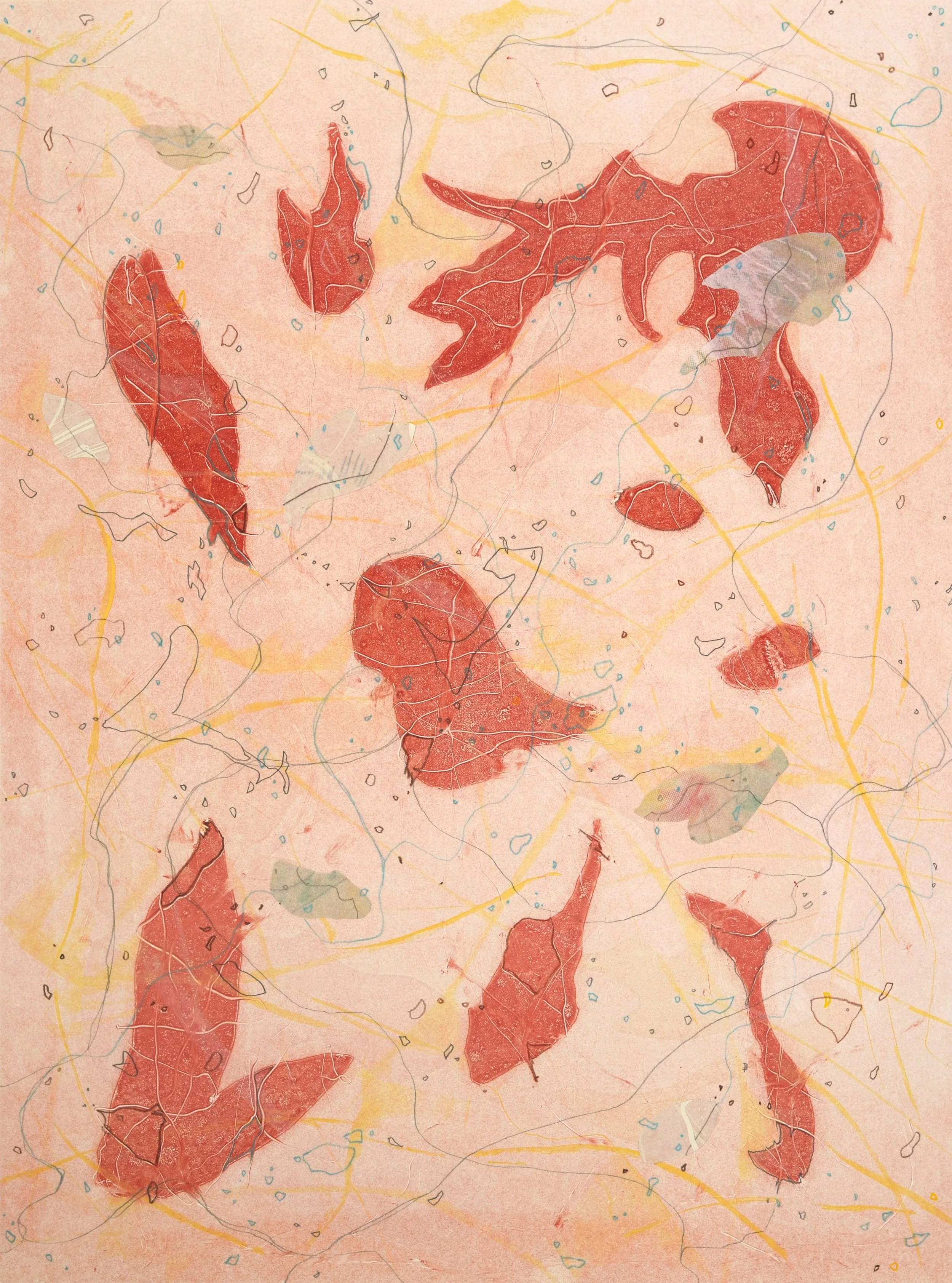 Exercise in Subtlety 7 , additive monotype, screen ink, graphite, collaged screen print, collaged intaglio