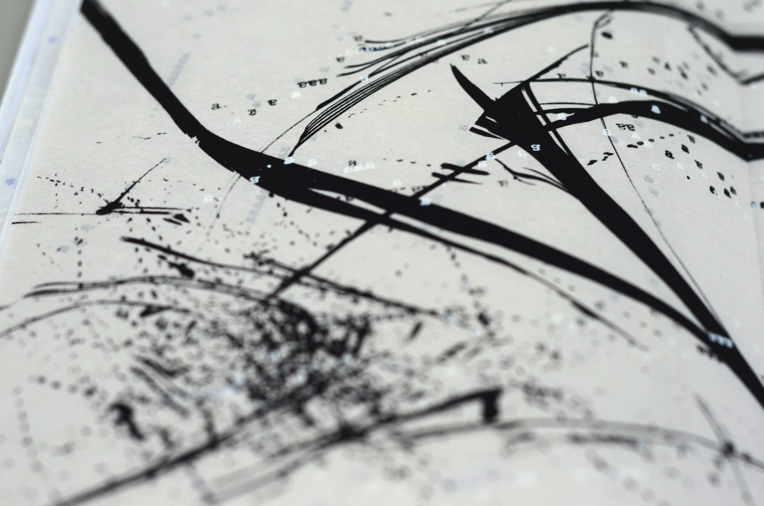 Aaaaaa... 2 , handmade artist book, screen ink on white and cream mulberry paper (close up)