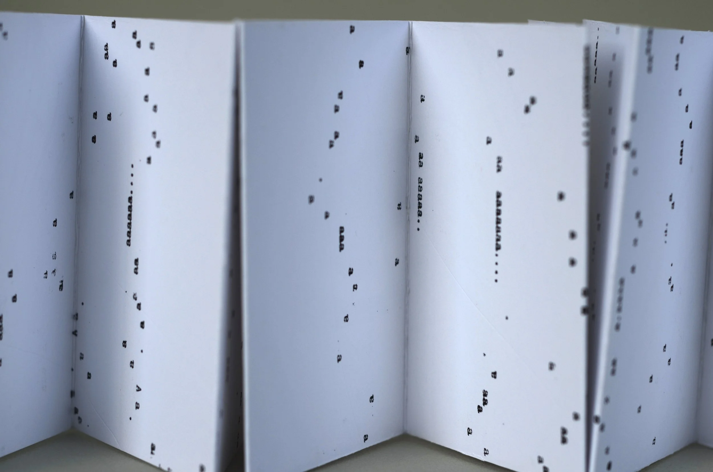 Bigger on the Inside 3 , handmade artist book, screen ink, stamp ink, embossment on Cougar paper (back, close up)