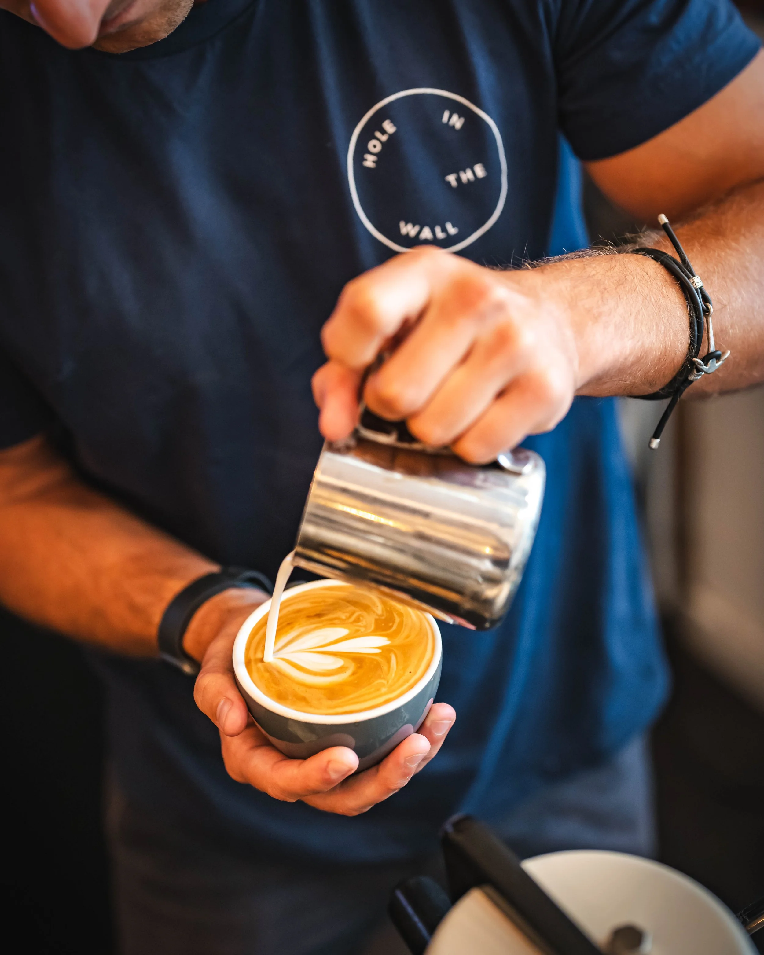 a delicious barista made flat white coffee at hole in the wall lower east side