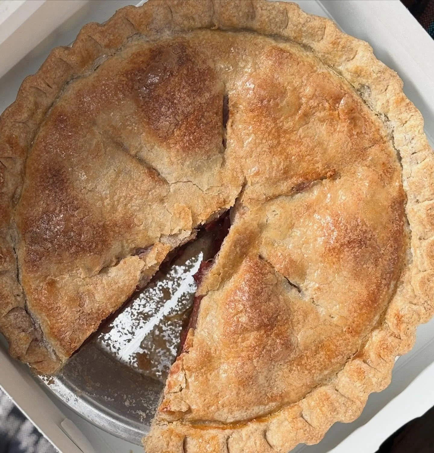 Acknowledging Pi day yesterday and our younger son&rsquo;s 18th birthday today with the regionally renowned pie from our friends at the @chimacum.cafe ! Full of fruity goodness (we got the marionberry and a strawberry rhubarb) and featuring a flour b