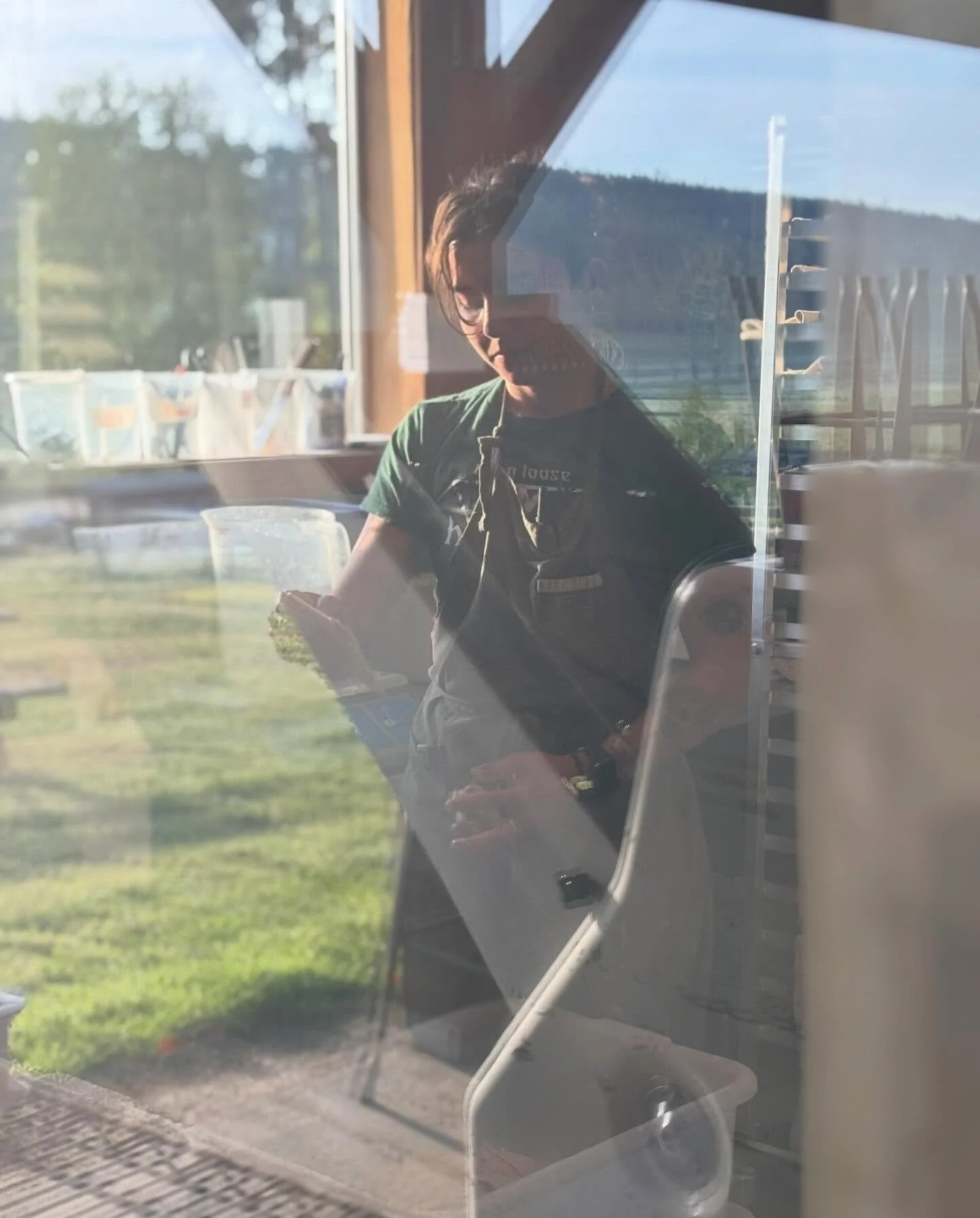 Morning views from the Grainery. Lilia @hillbillybread and Noah @levin_life shaping the dough, making the bread, feeding the village. 

And Cece dog leading the way on morning rounds. The Sun, dear star, shining on. 
Glad you&rsquo;re here with us al