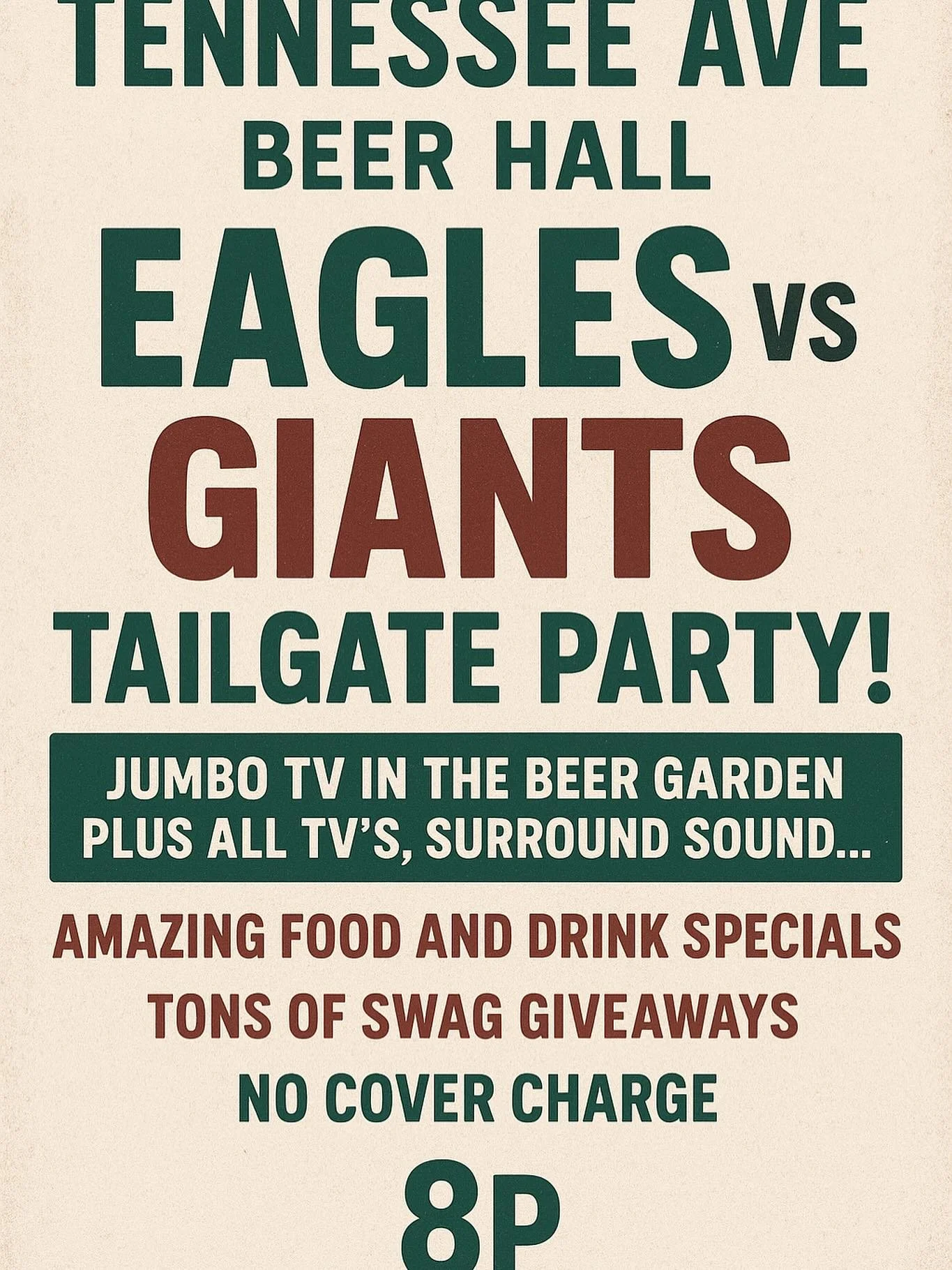Monster Tailgate Party ! No Cover Charge! $3 draft beers, $1 wings, Free Swag!