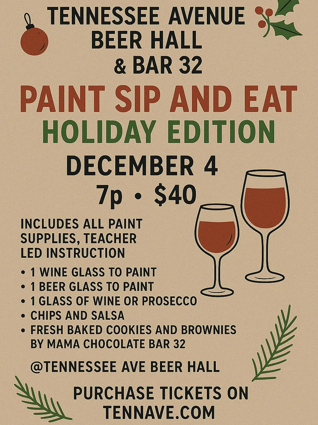 PAINT, SIP &amp; EAT — Holiday Edition at Tennessee Avenue Beer Hall &amp; Bar 32