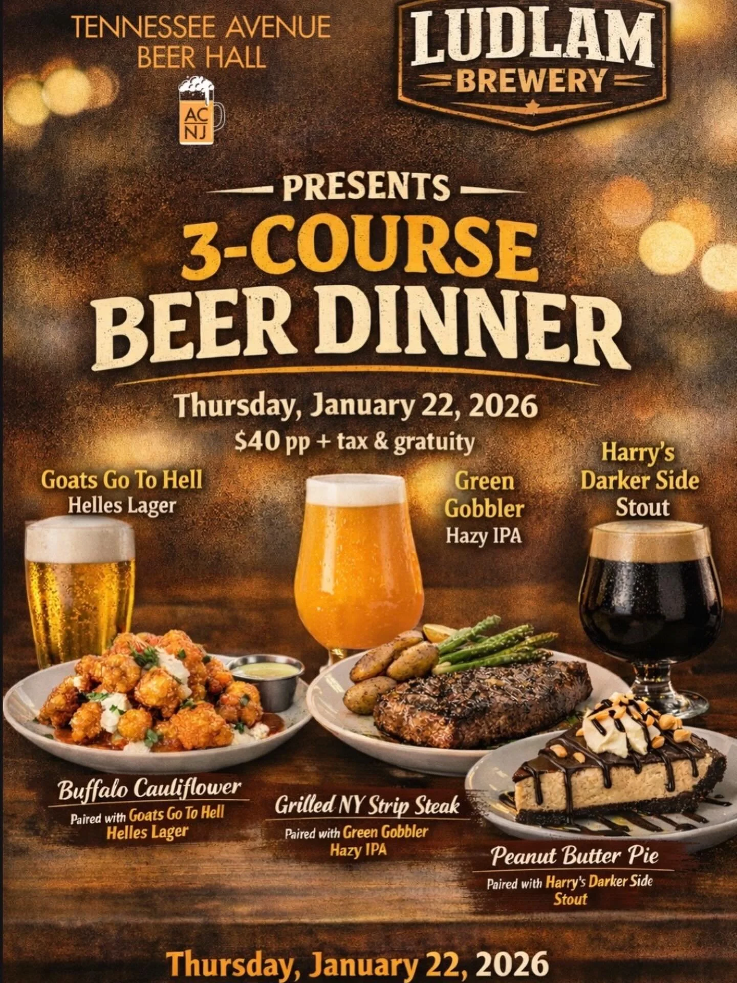 Amazing 3-Course Beer Dinner with @ludlamisland Thursday, January 22nd at 7pm Tickets at tennaveac.com