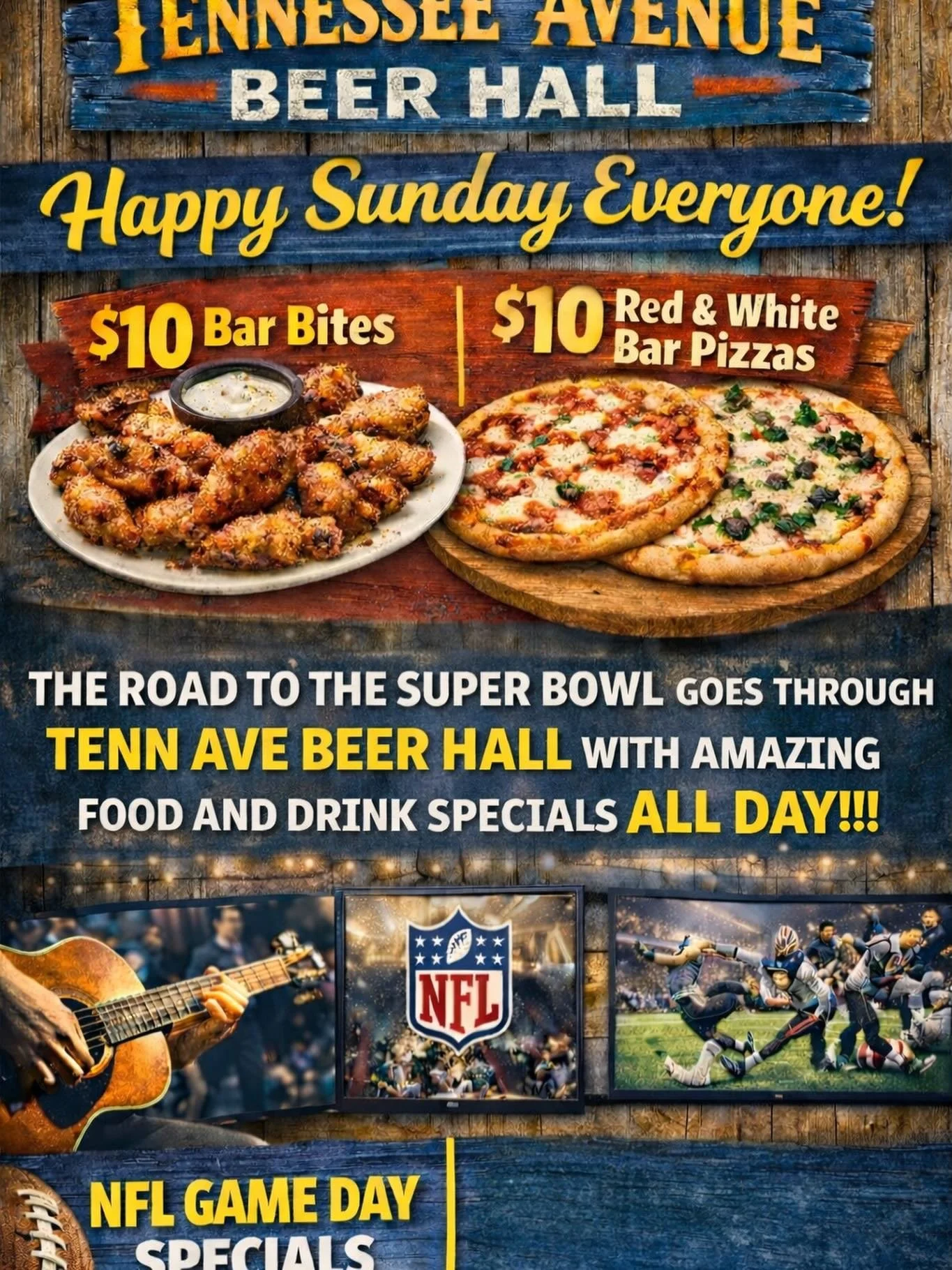 Happy Sunday everyone from Tennessee Avenue Beer Hall! 
‼️ Brunch 11a-2p
‼️$5 Mimosas and Bloodys all day
‼️$10 Bar Bites 
‼️$10 Red &amp; White Bar Pizzas (🍕) THE BEST
‼️Beer Specials ALL DAY
#barpizzas #bestamericanrestaurant #bloodymarytime #drin