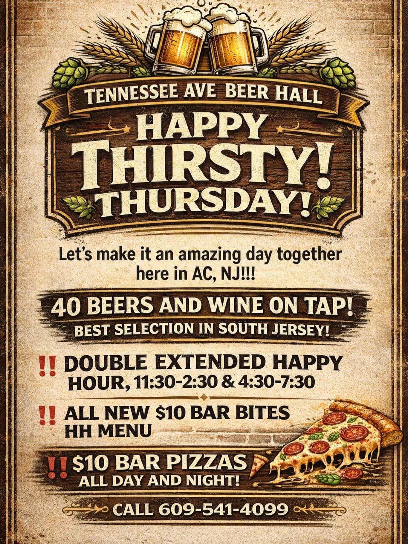 Let's Gooooo Tennessee Avenue Beer Hall Peeps! It's gonna be a great day! We've got you covered with great Food and Drink Specials! we open at 11:30am!