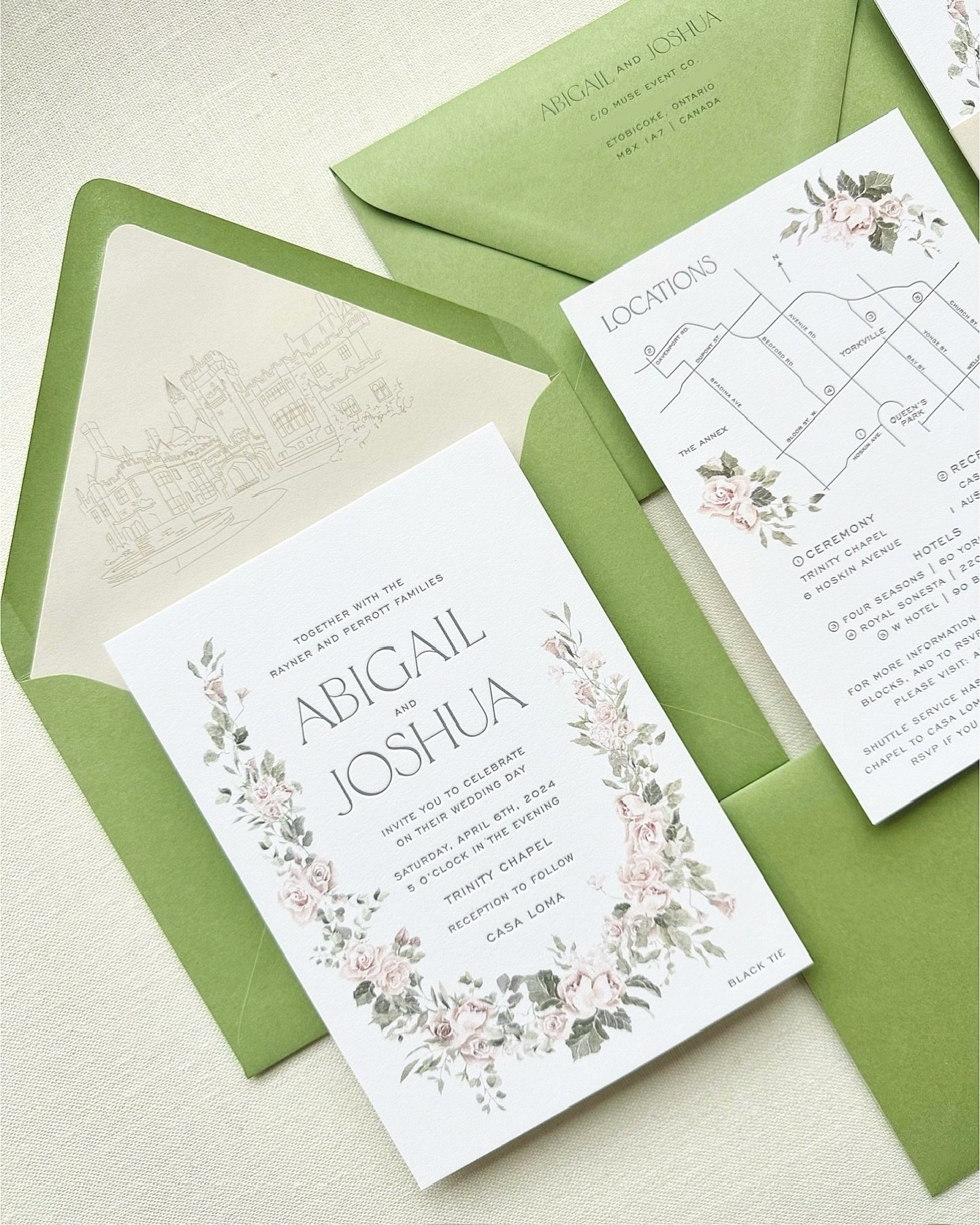 Congratulations to @museeventco couple A+J who tied the knot this past weekend! We love their fresh, Spring-inspired custom invitation set that helped kick off our wedding season!
⠀
#stationery #paperandposte #letterpress #customdesign #torontoweddin
