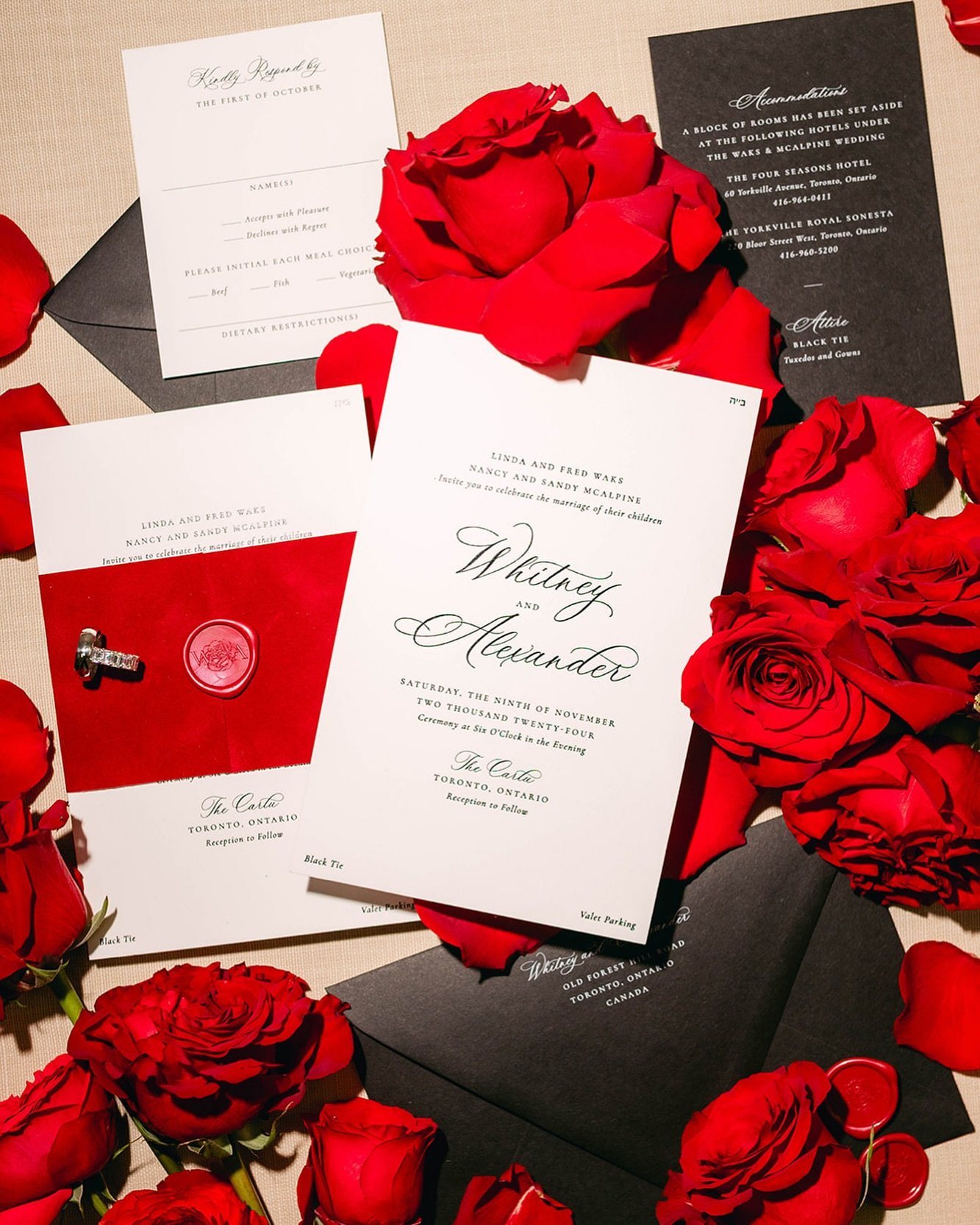 Let&rsquo;s paint the town red with letterpress invites, velvet bellybands and red wax seals &hearts;️ @thisisduet @515photoco @stemz_inc
⠀
Check out more from this fiery wedding featured on @torontolife #stationery #paperandposte #customdesign #wedd