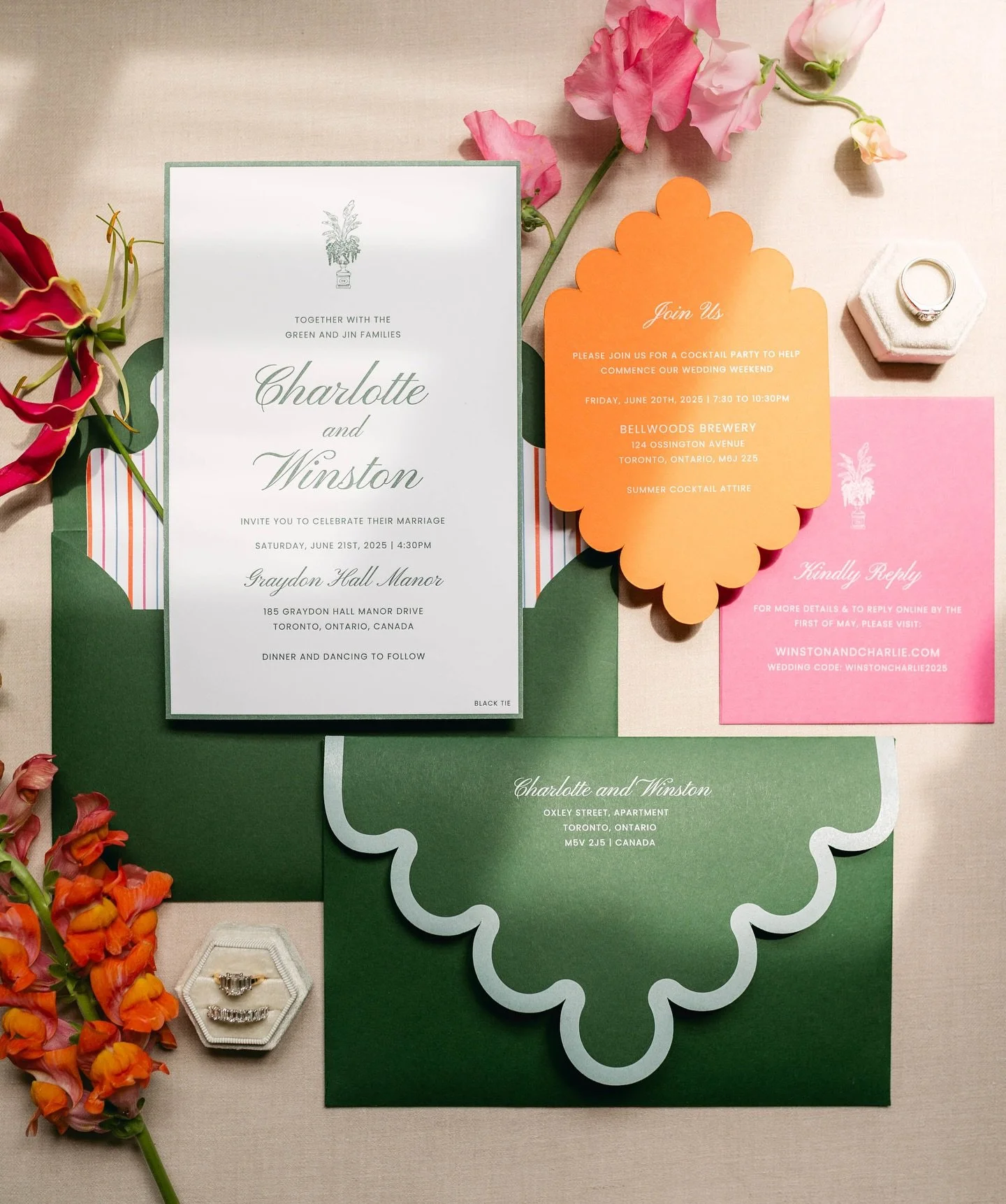 Before the scarf, there was the invitation for C&amp;W 🤍
⠀
@museeventco @515photoco @blushandbloom @graydonhallmanor #stationery #paperandposte #customdesign #letterpress #colourful #graydonhall #torontowedding #museeventco #515photoco #blushandbloo
