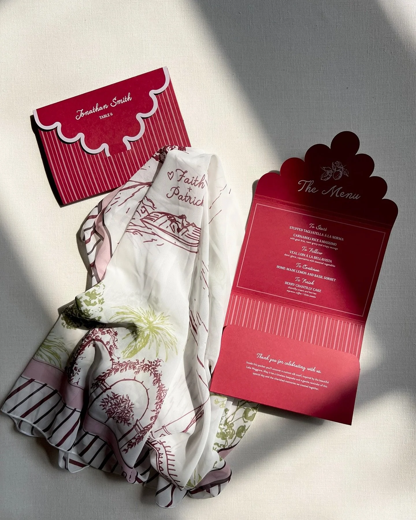 Meet us in Italy 🇮🇹 💌🍷
A special keepsake for your friends &amp; family for travelling to your wedding!
⠀
#stationery #paperandposte #customscarf #custommenu #dayofstationery #customdesign #destinationwedding #italywedding