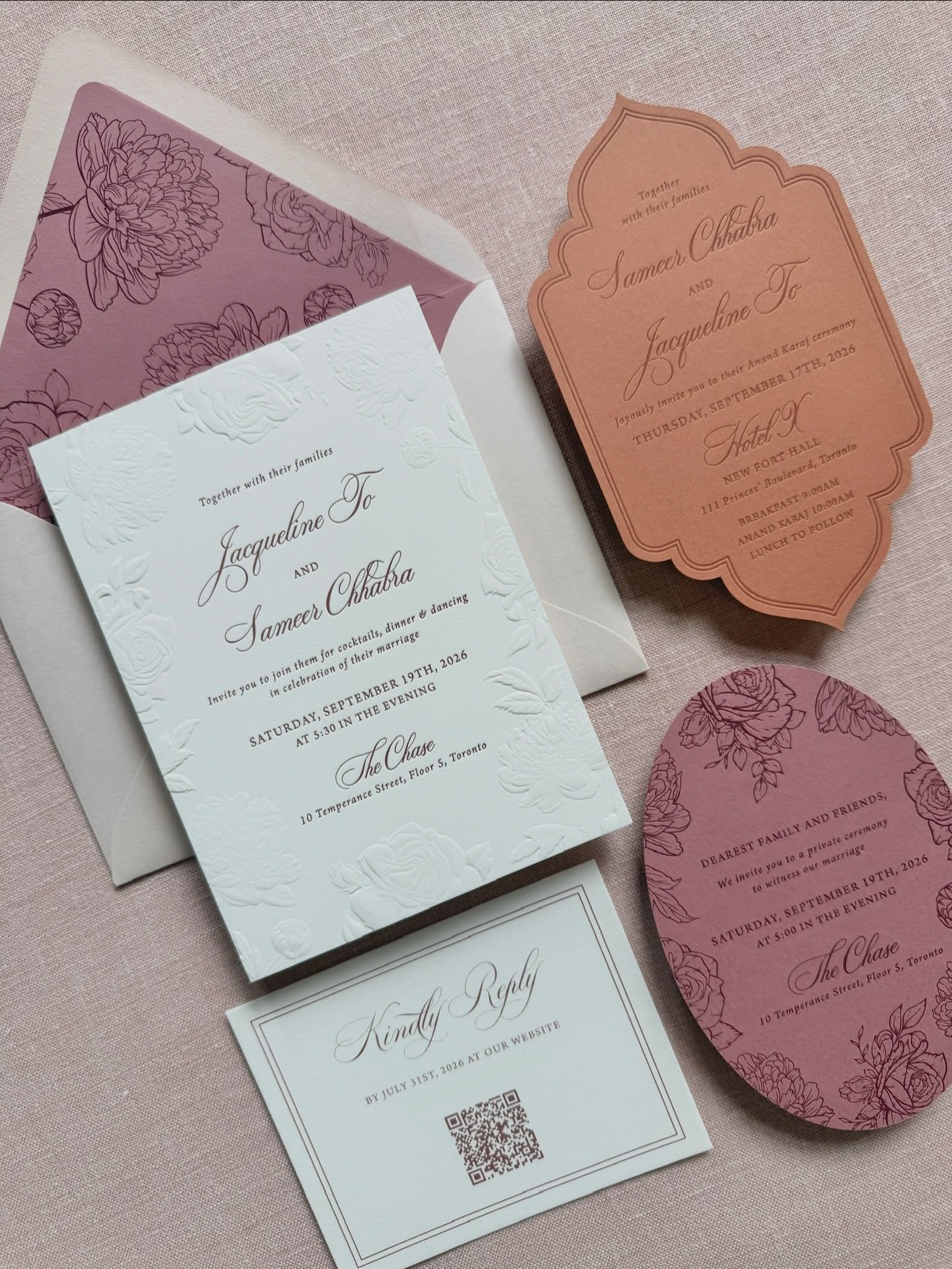 Sculpted Embossing + Letterpress + Die-Cut Shapes + Florals, Florals and more Florals = Stationery Heaven for J&amp;S! Congratulations 🤍 #stationery #paperandposte #customdesign #letterpress #sculptedembossing