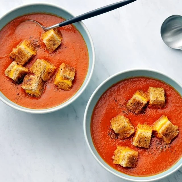 Tomato Soup with Grilled Cheese Croutons
