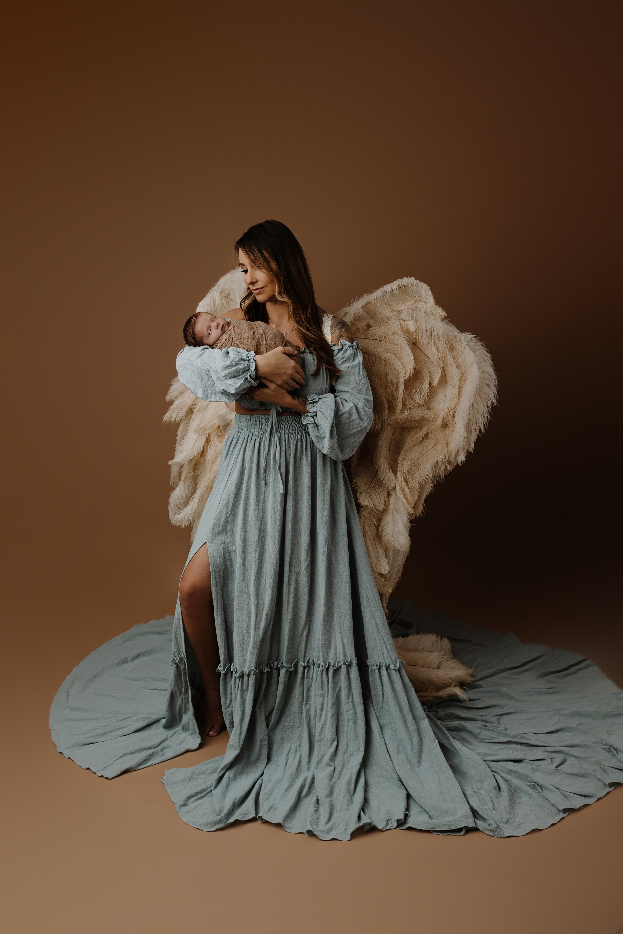 Dahlonega Georgia newborn photographer angel wings mother son studio bohemian