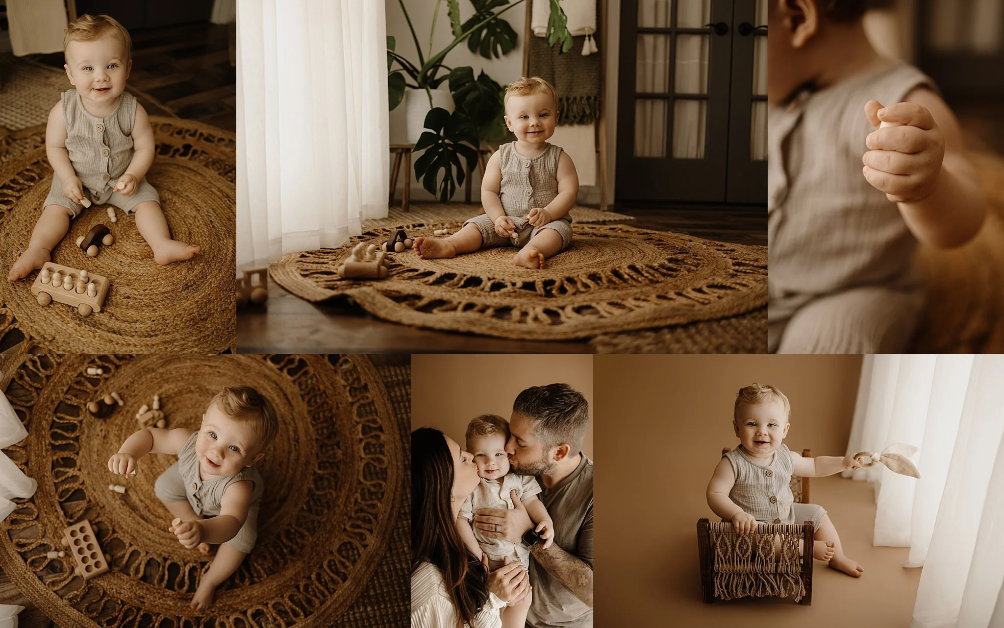 Dahlonega Georgia milestone photographer baby boy studio natural rustic neutral vintage session