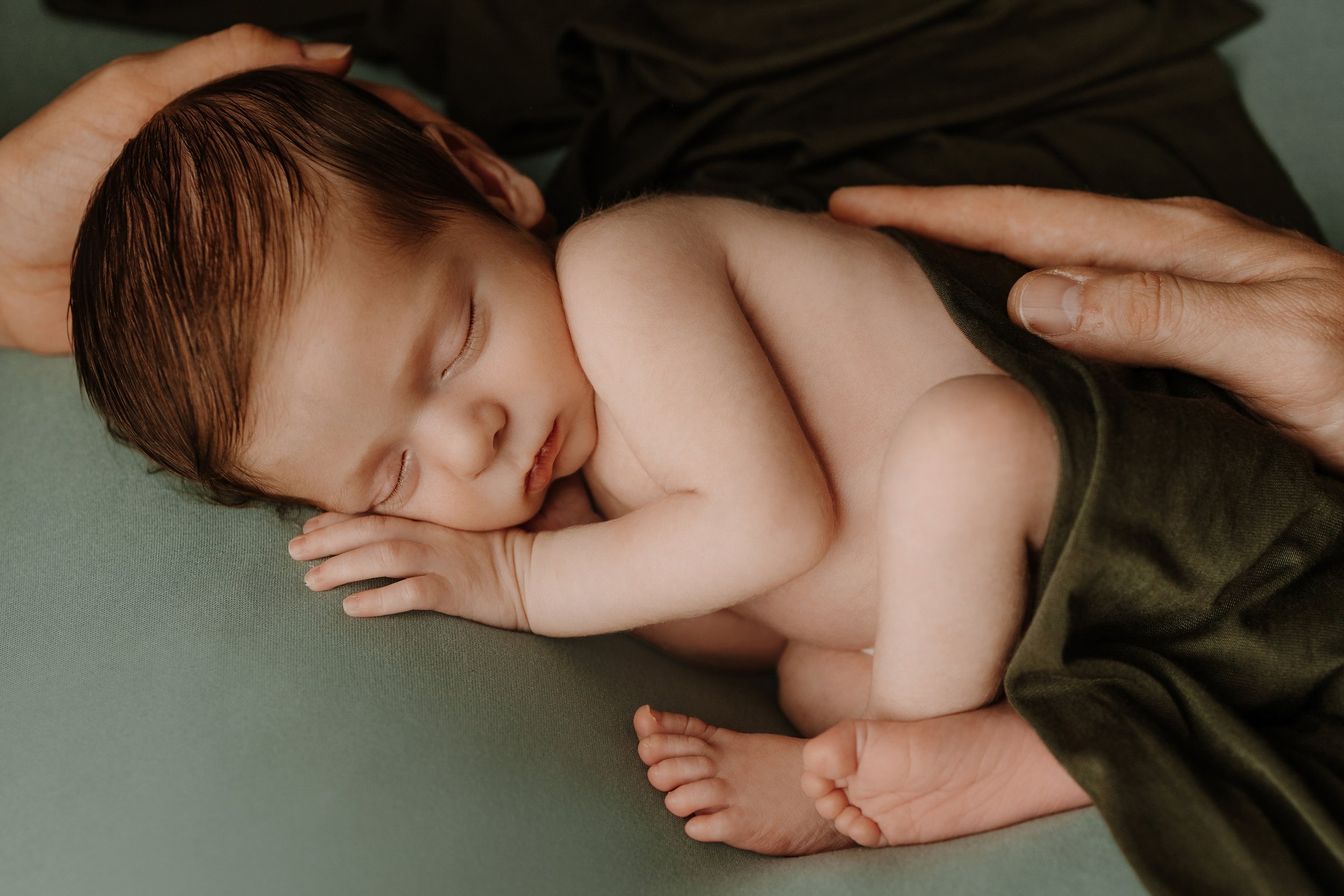 Johns Creek Georgia newborn photographer green draping