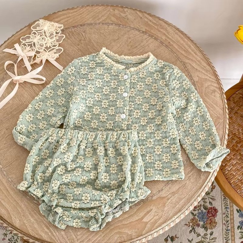 Sage floral cardigan and bloomer set