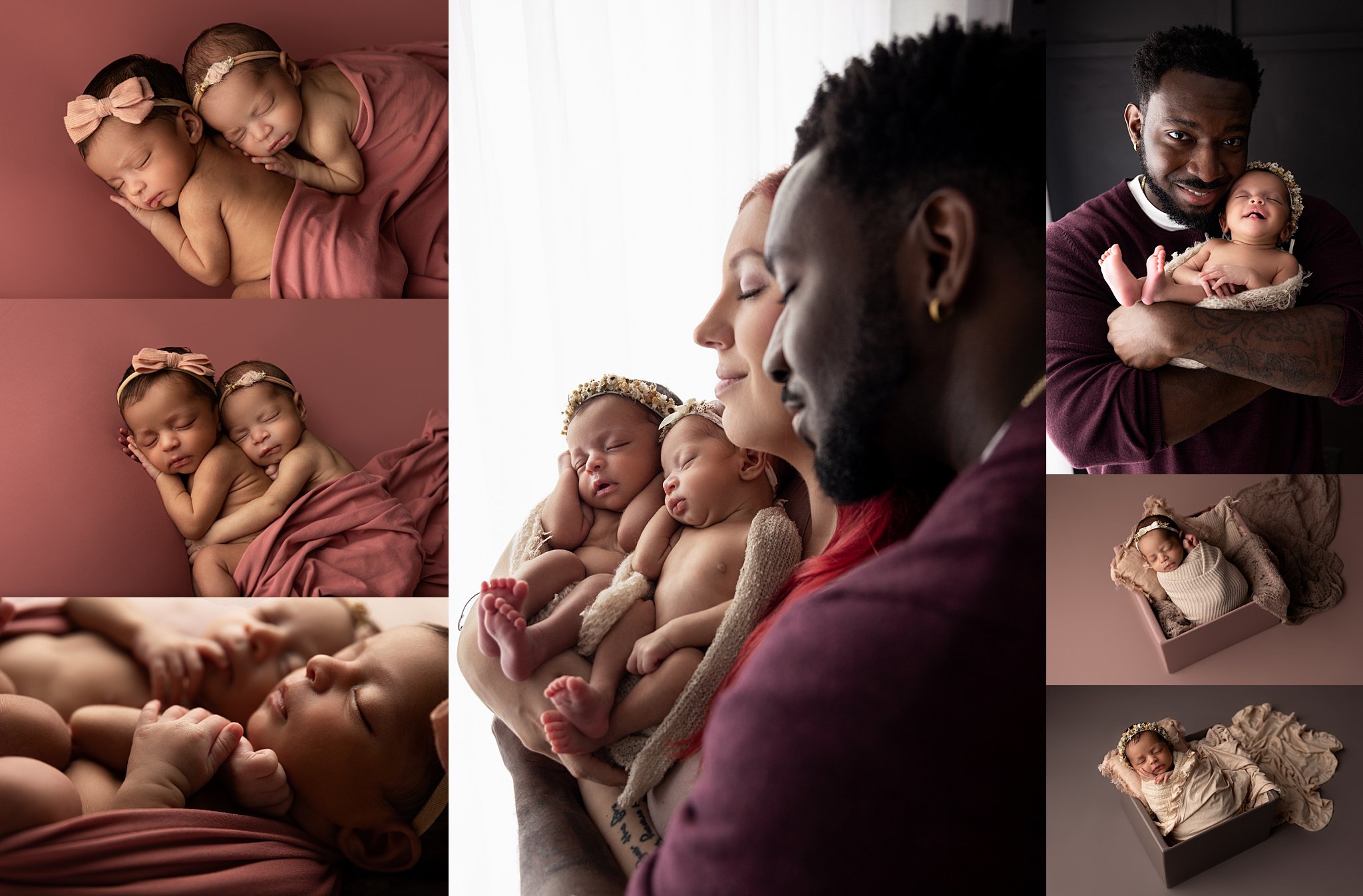 Alpharetta Georgia newborn photographer twins baby girls family rustic glam studio session