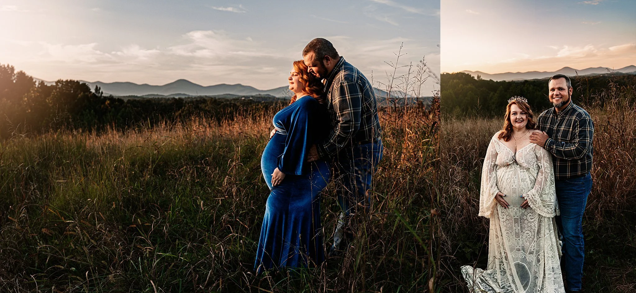 Cumming Georgia maternity photographer mountains rustic bohemian golden hour session