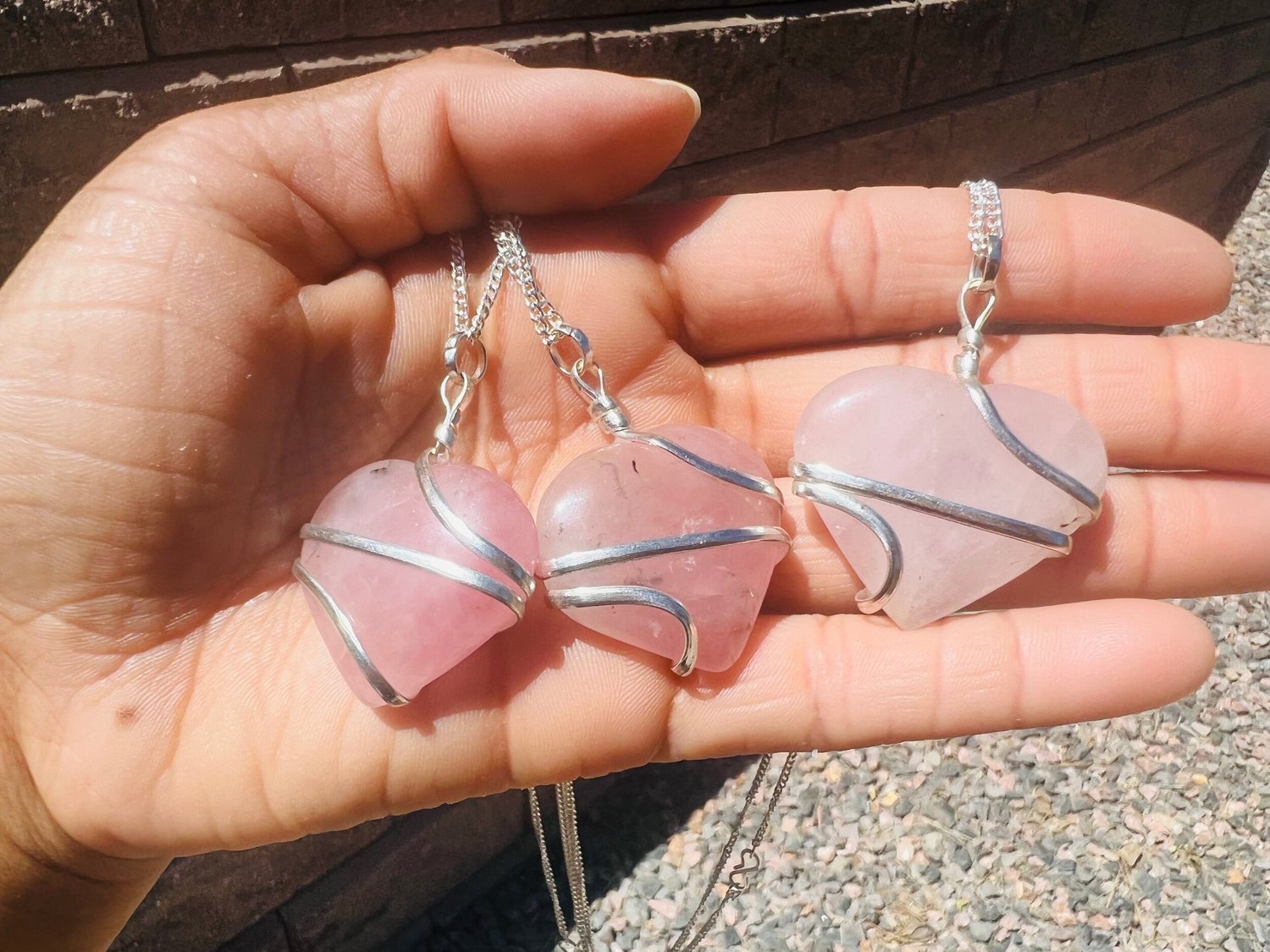 Rose Quartz Crystal Heart Wire Wrap Pendant — Enlightened Ones - Main Image