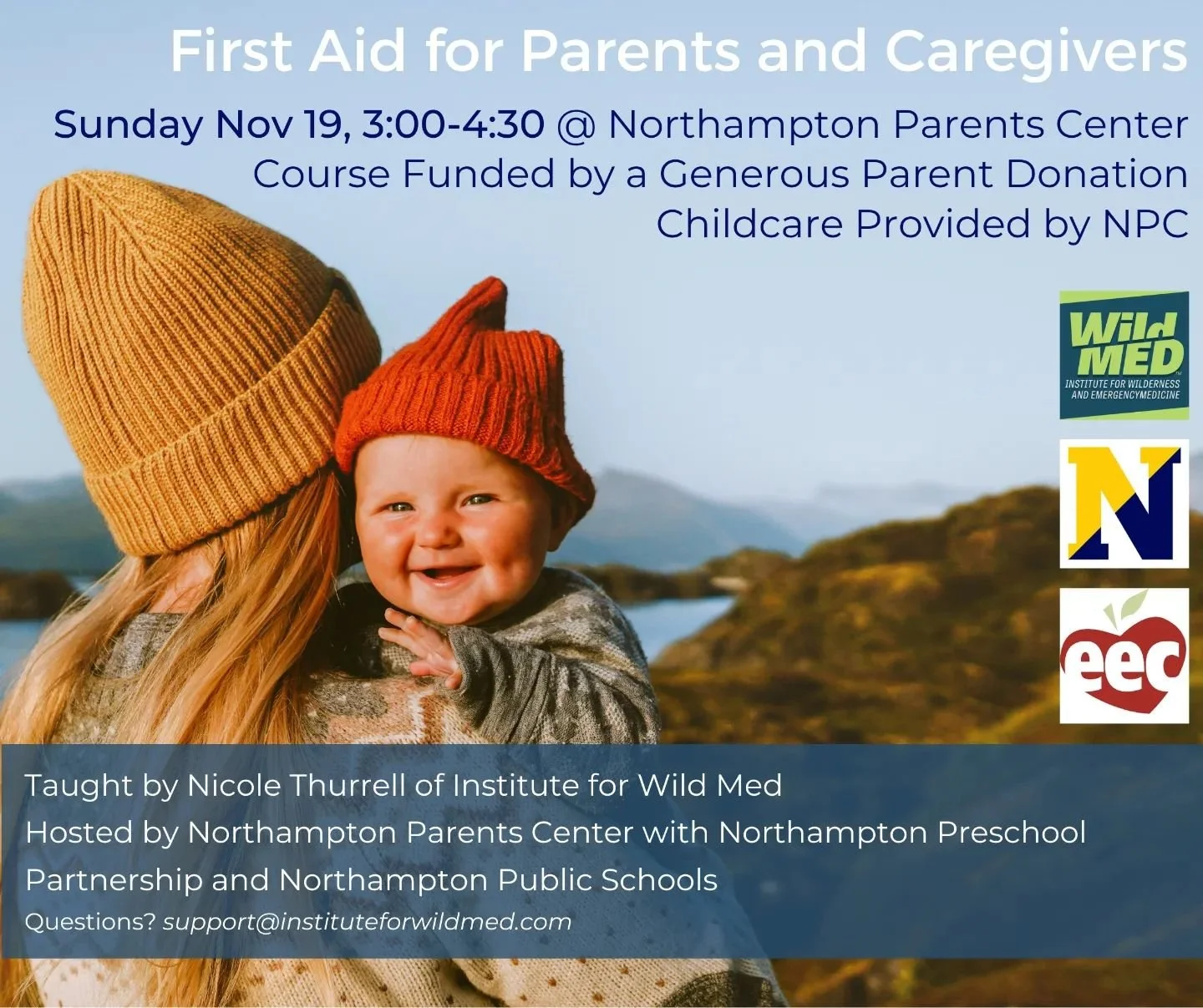 Western MA folks, you are warmly invited to register for this FREE first aid training by @institute_for_wild_med with @northamptonparentscenter on Nov. 19.
My family and I are sponsoring this event in honor of our daughter, who this summer, at age 2.