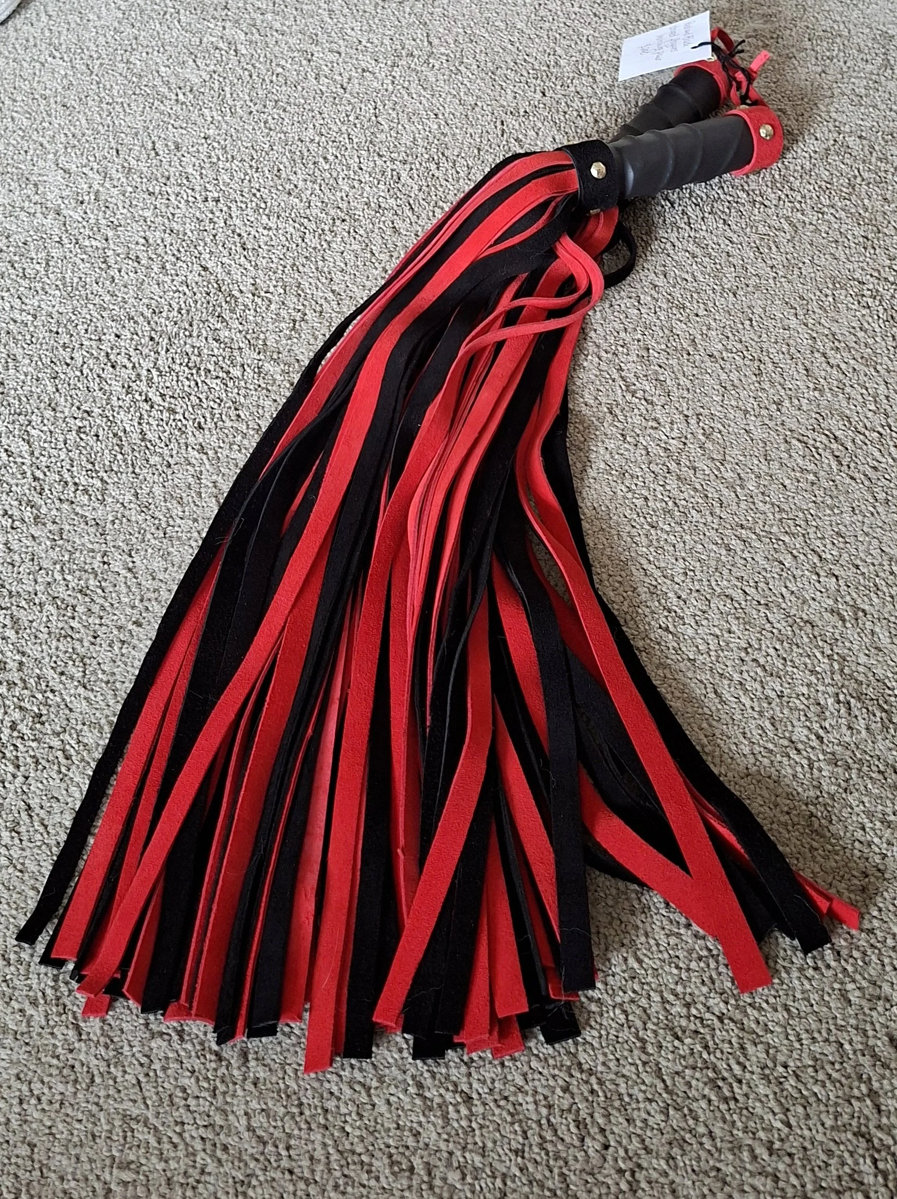 Matching pair - Floggers - Heavy, soft and thuddy, unique red and black stripe pattern