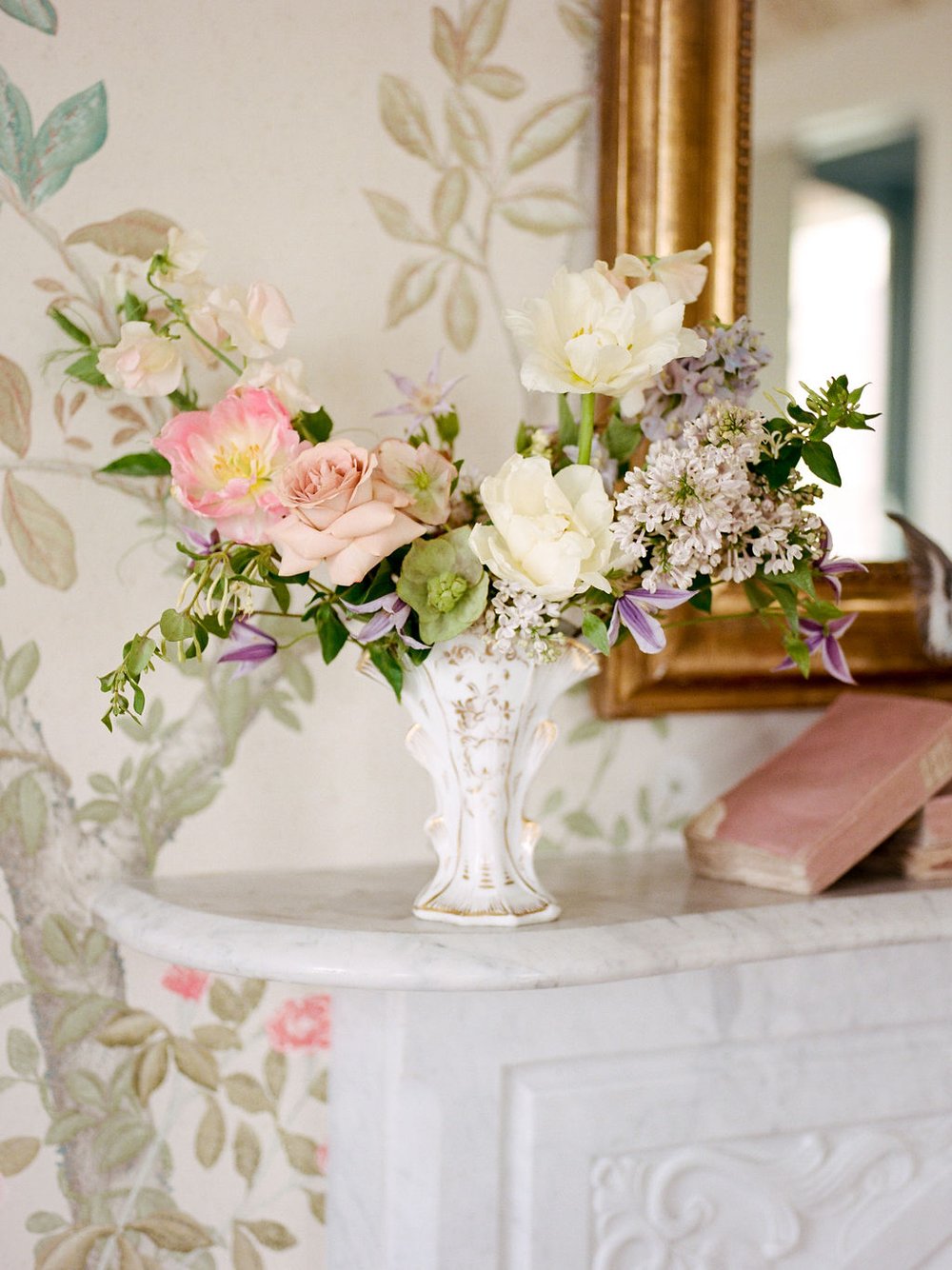 Delicate pink, blush, and lavender flowers. Victorian floral arrangement.