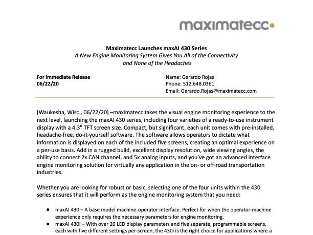 Maximatecc Press Release