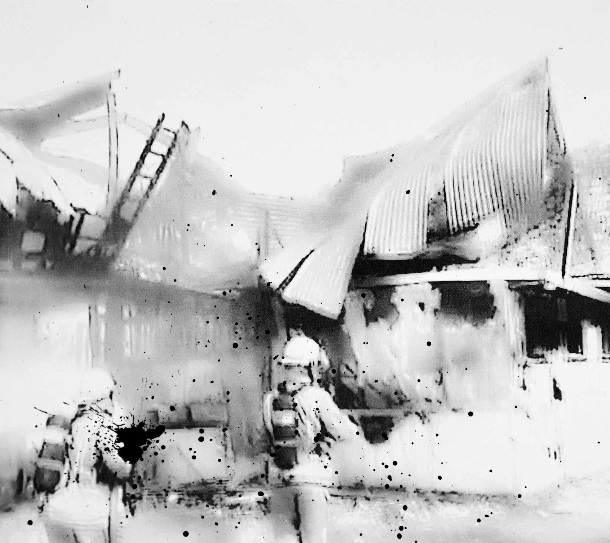 Found film still inkjet print and Indian ink
