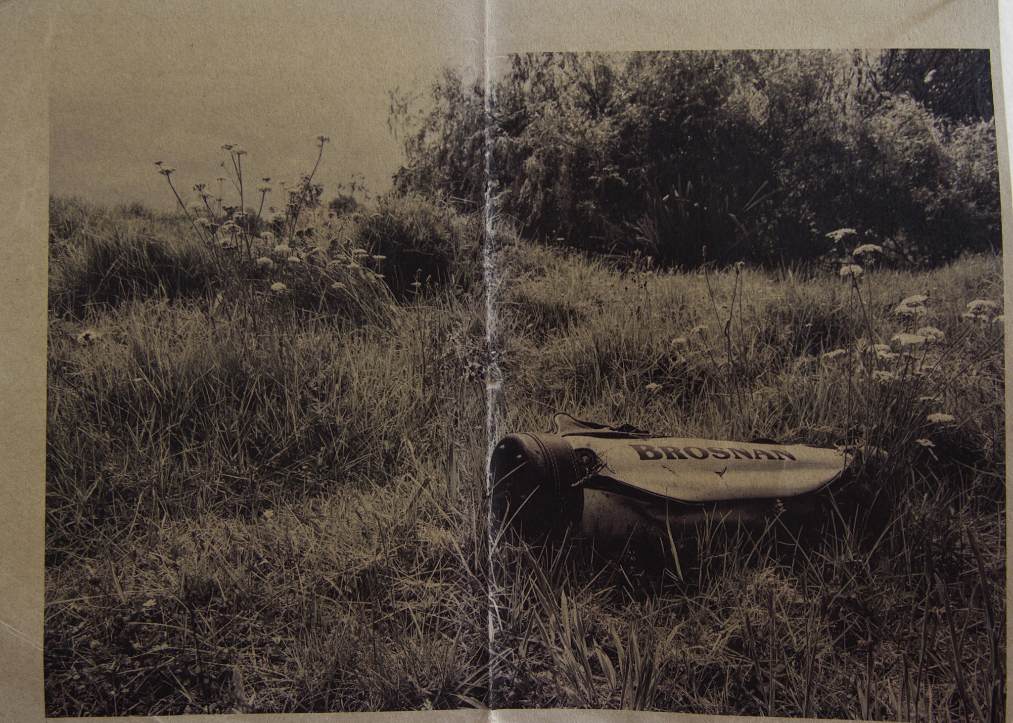 Monotone inkjet print on found paper