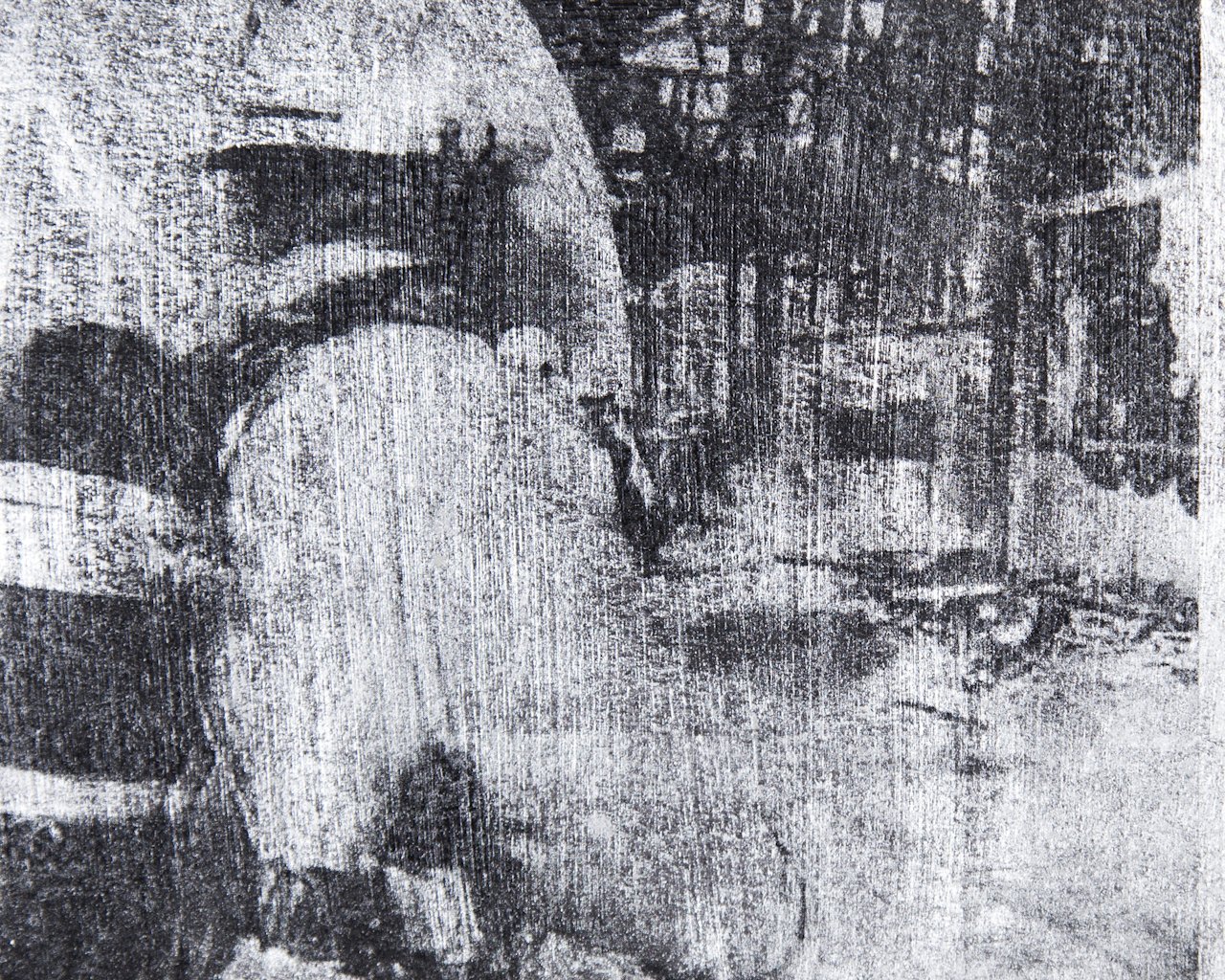 Found film still inkjet print on silver (silver leaf on paper)
