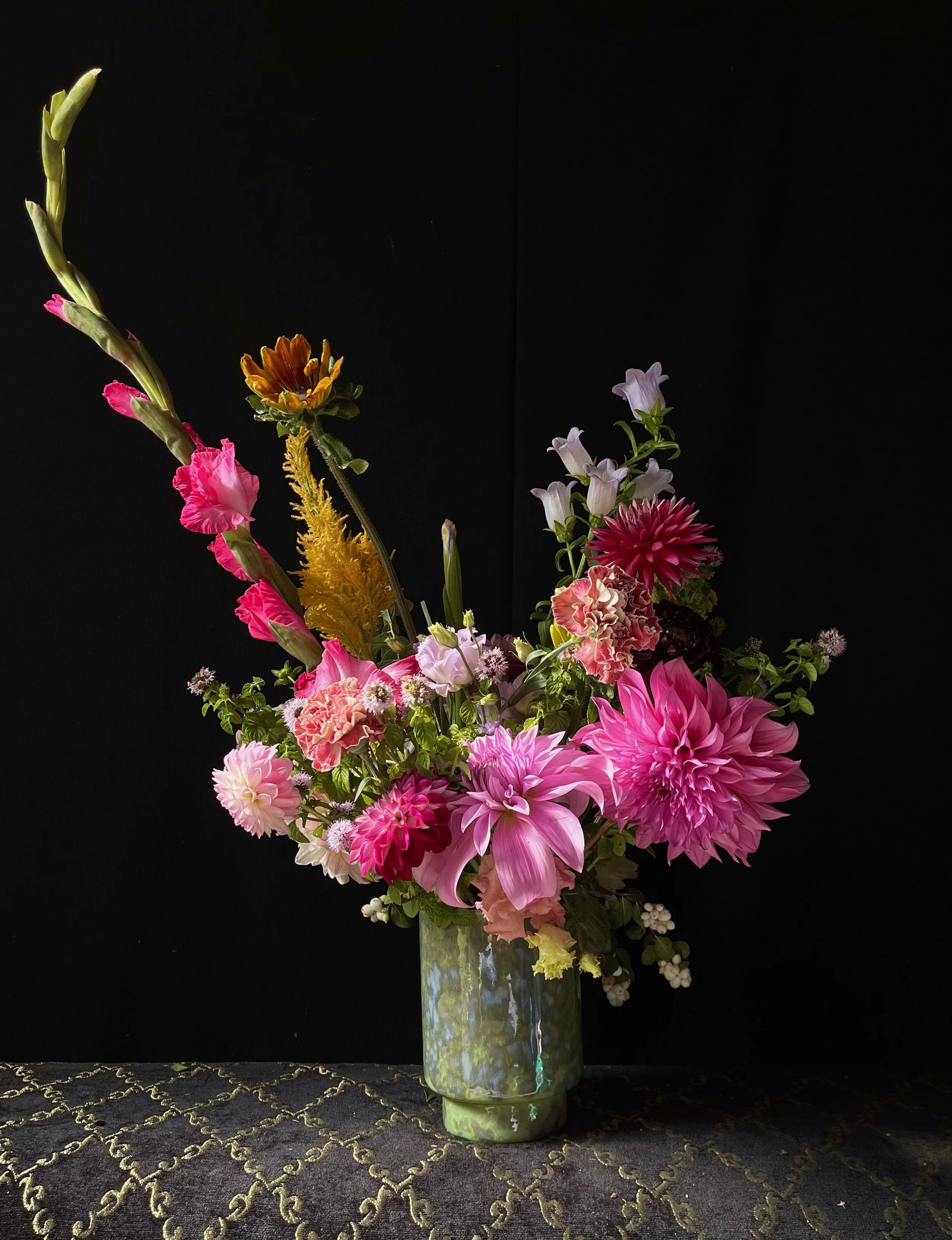 pink dahlia bouquet in a vase