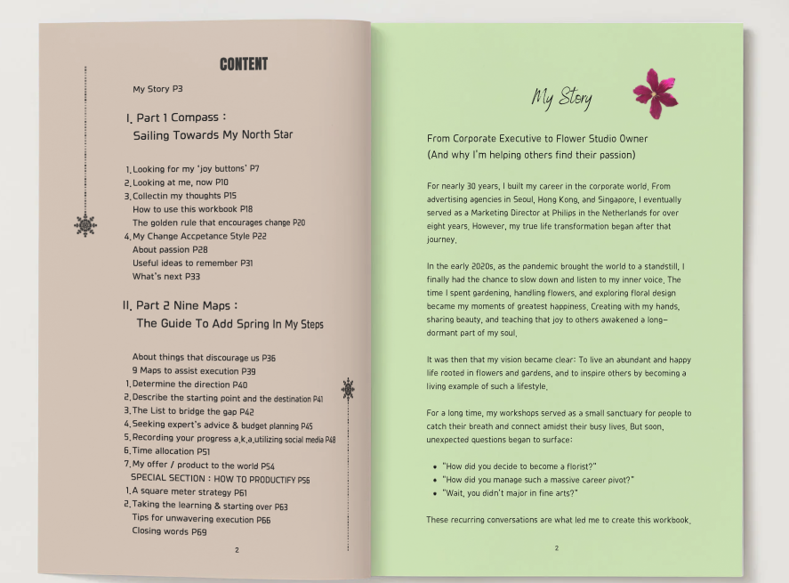 Content and intro pages of the book My Personal Pivot