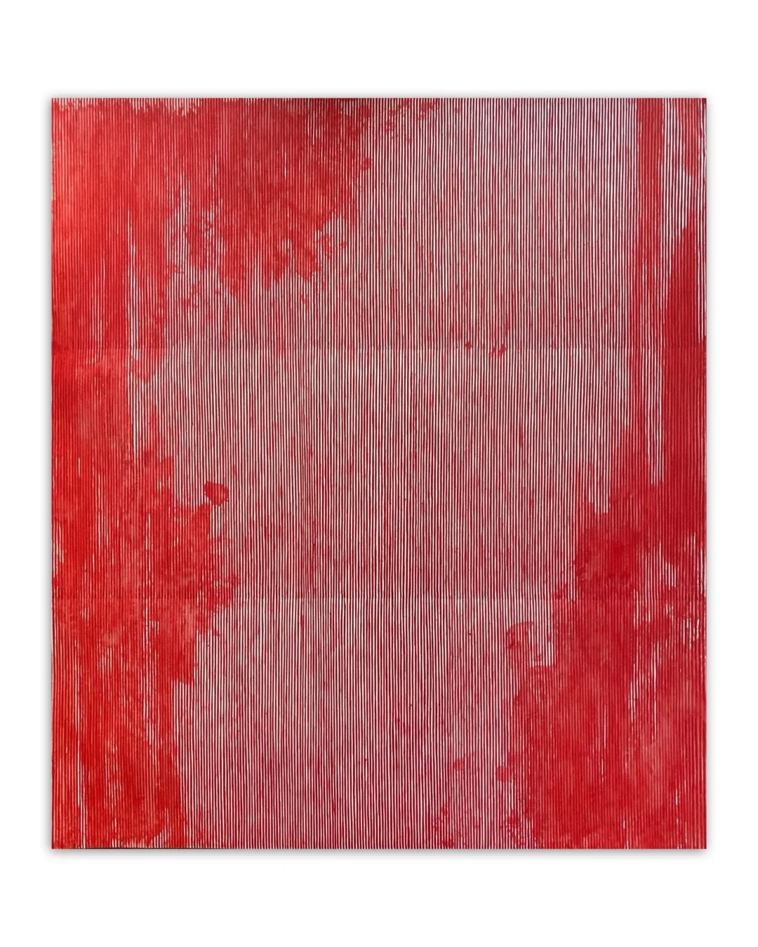 Water 4
French ink on paper 
Size: 65.5x85.5 cm

exploring the traces of water on the ink lines. This time using red ink, which in comparison to black creates different dynamic and very strong respond to the water creating more vivid and bold texture