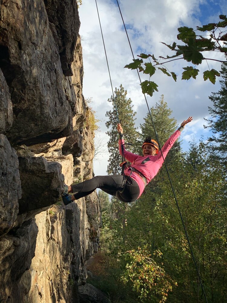Monica Goes Show Rock Climbing in Q'emin Park in Post Falls Idaho