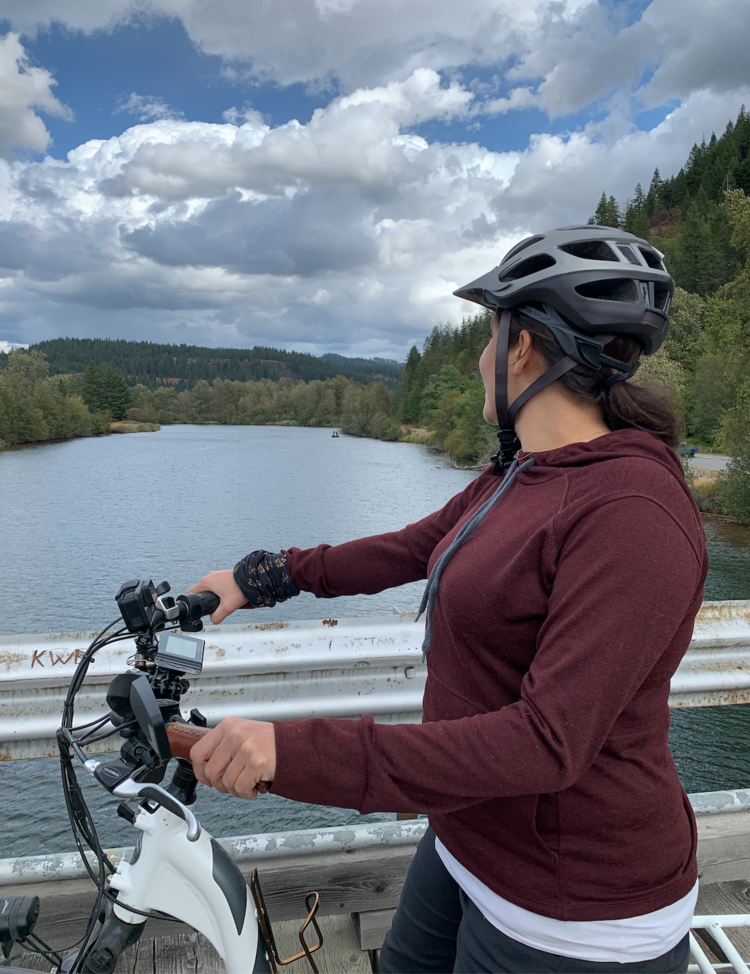 Woman on Bike Coeur d'Alenes Trail Idaho